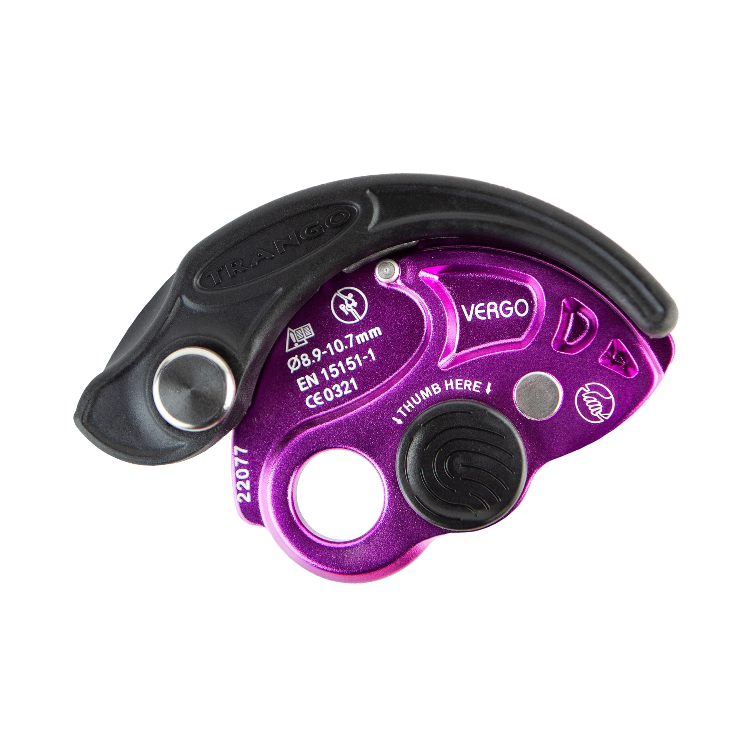 TRANGO Vergo Belay Device (Purple, 8.9-10.7 mm Ropes) | Rock Climbing, Rappelling Protection