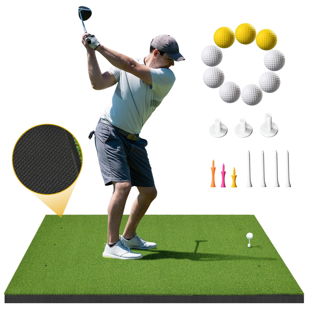 Shopsource Golf Mat, 5  4ft Golf Hitting Mat for Indoor Outdoor, Top-Notch Artificial Turf Practice Mats with 9 PU Golf Balls+3 
