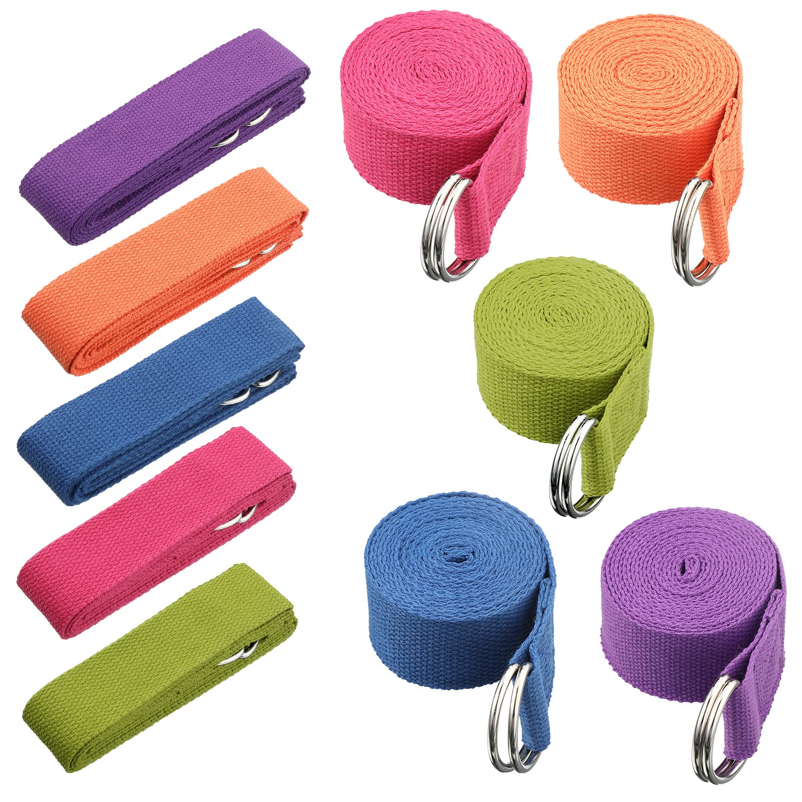 10 Pcs Yoga Strap 8ft Yoga Stretching Exercise Band Stretching Belt with Adjustable Metal D Ring Buckle Loop for Pilates, Dance,