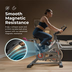 Sunny Health & Fitness Smart Indoor Cycling Magnetic Resistance Exercise Bike, Cardio Workout for Home, Pulse Sensor, with Dumbb