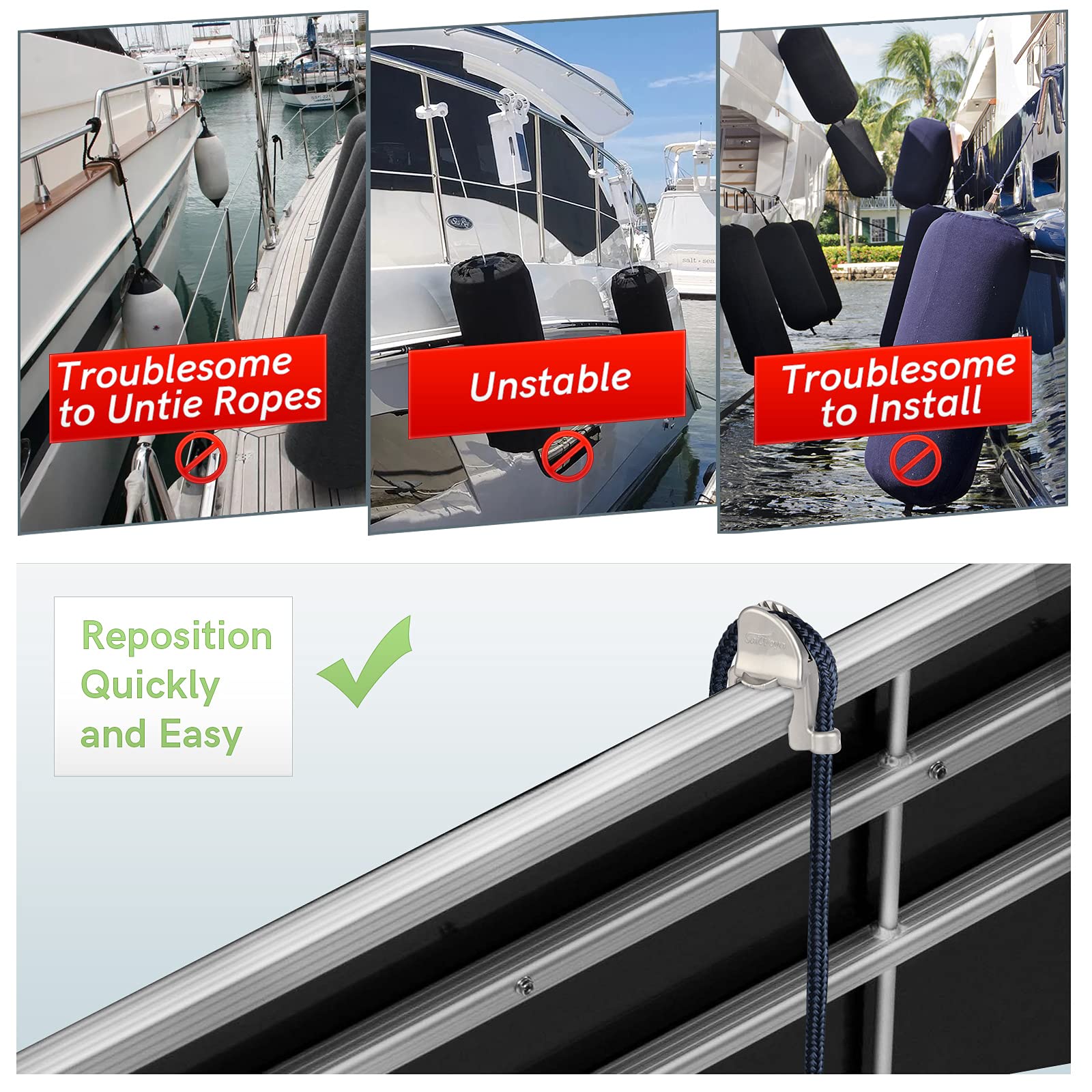 Boat Fender Clips, Adjustable Pontoon Boat Square Rail Fender Cleats/Clips/Hangers For Pontoon Bumpers, Pontoon Boat Accessories
