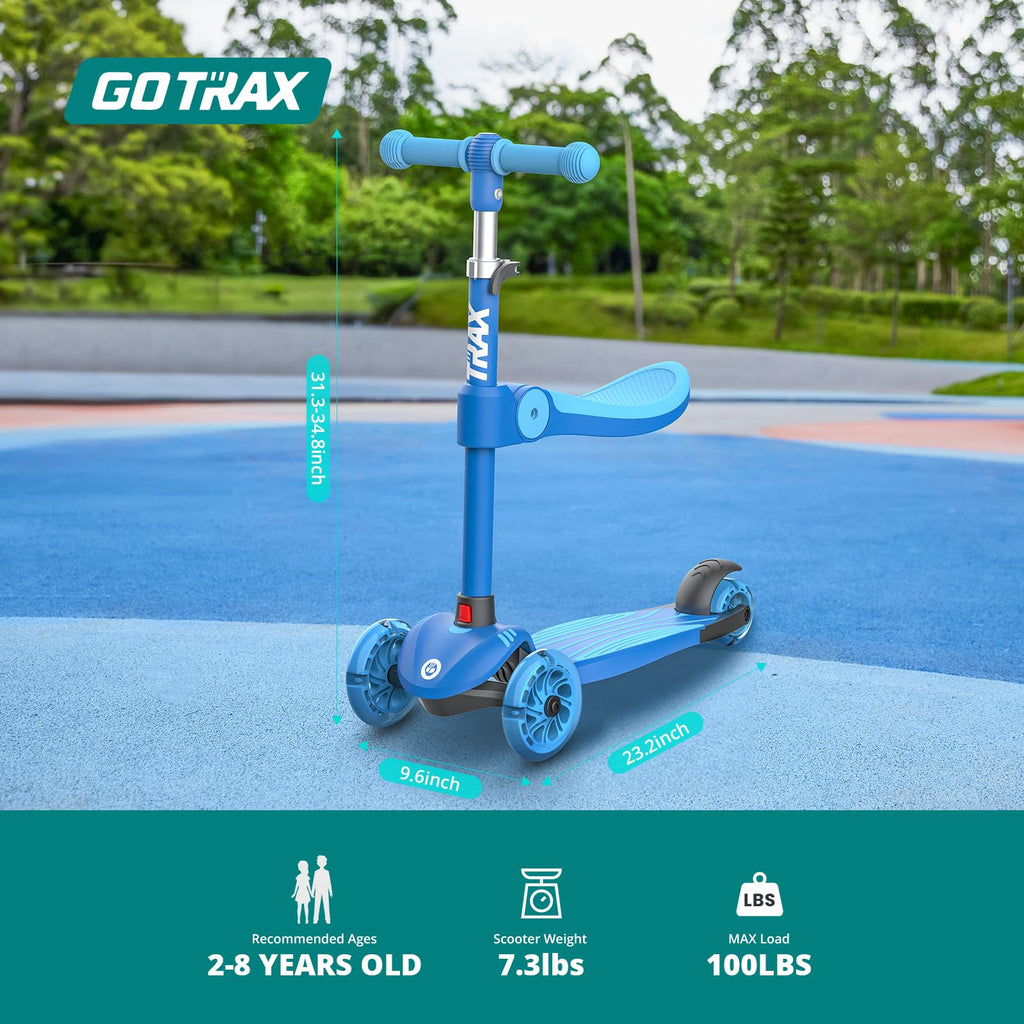 Gotrax KS3 Kids Kick Scooter, LED Lighted Wheels, Adjustable Height Handlebars and Removable Seat, Lean-to-Steer & Widen Anti-Sl