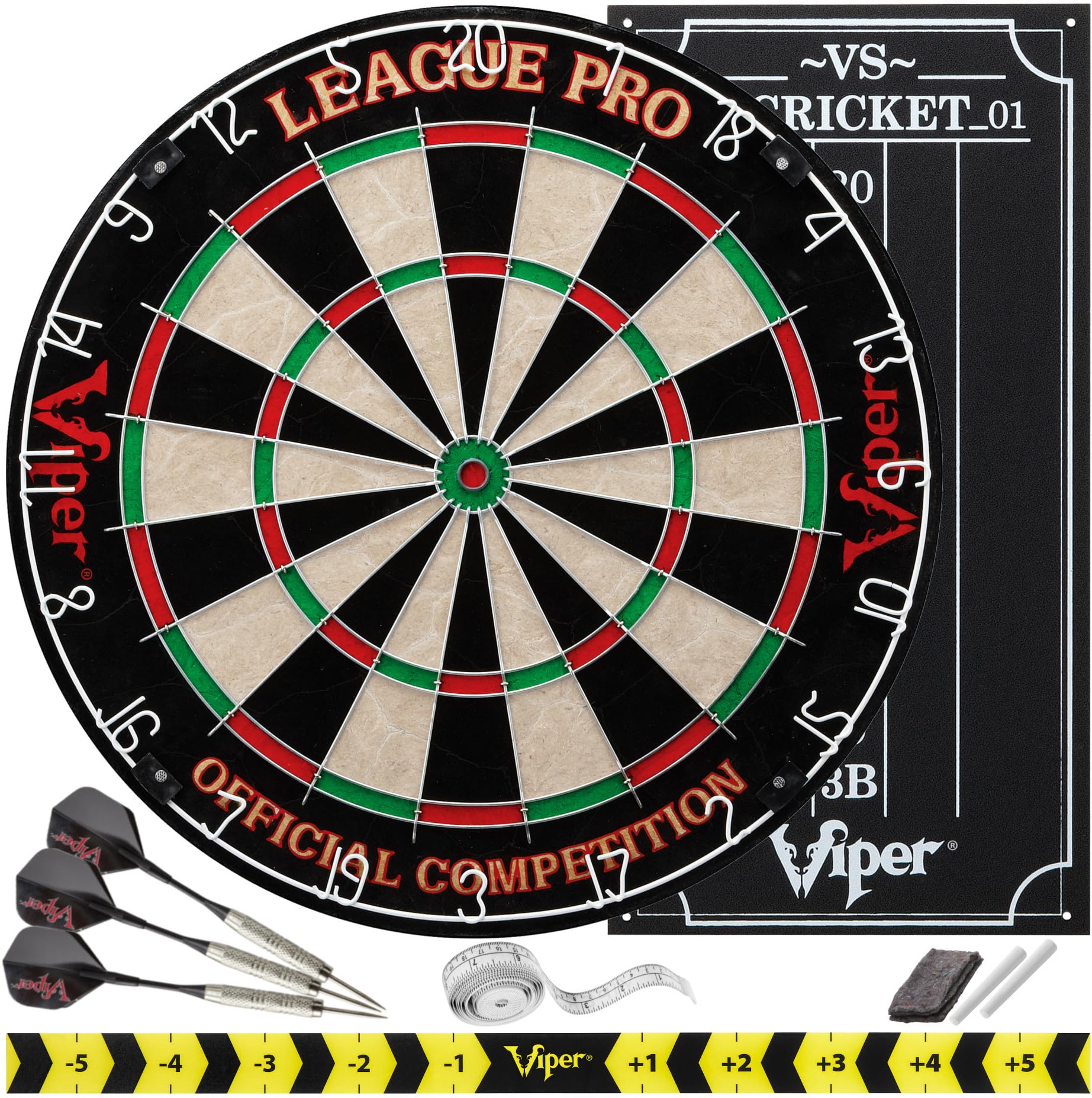 Viper League Pro Regulation Bristle Steel Tip Dartboard Starter Set with Staple-Free Bullseye, Radial Spider Wire, High-Grade Si