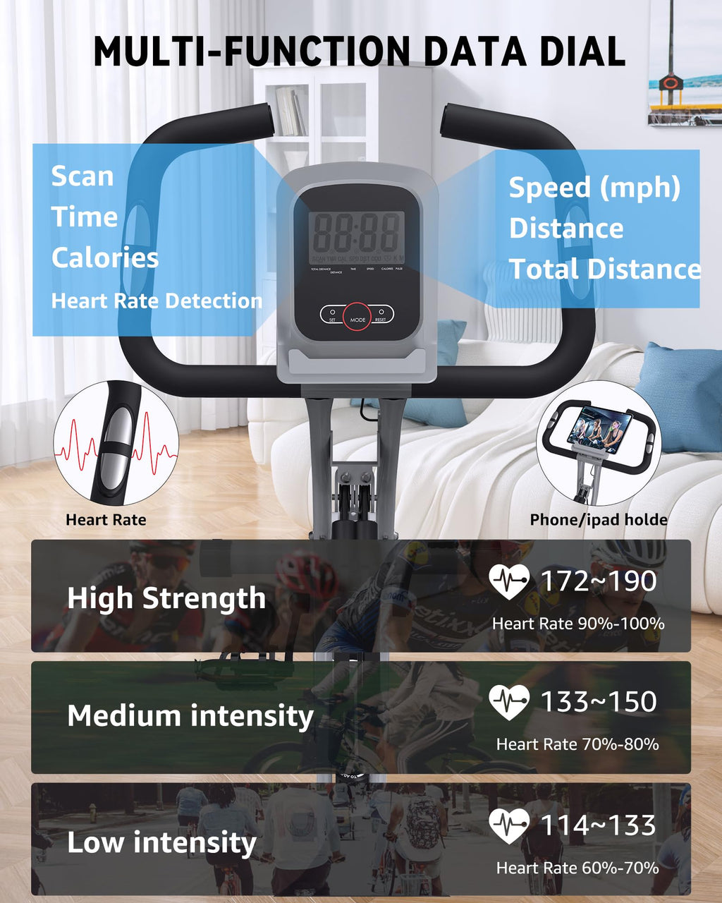 Foldable Exercise Bike Stationary Bikes for Home, 5 IN 1 Indoor Workout Bike for Seniors, with 16-Level Quiet Magnetic Resistanc