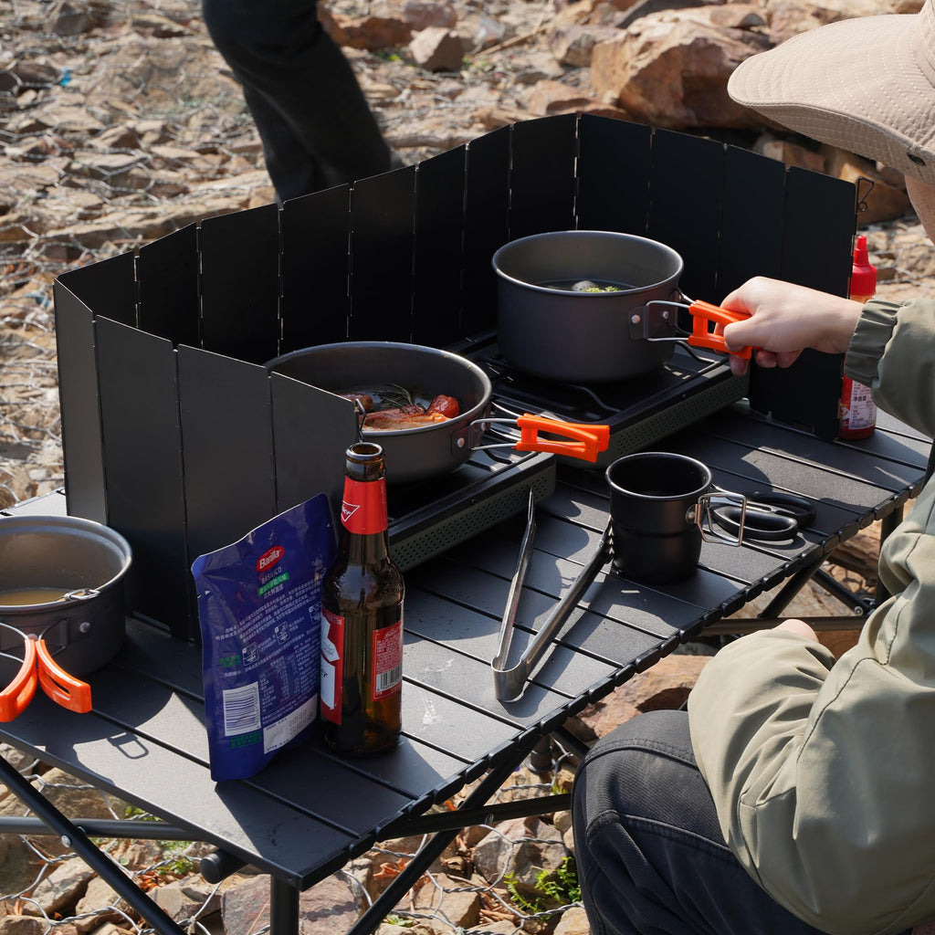 Redcamp 9.5 High Folding Outdoor Stove Windscreen, 16 Plates Aluminum Camping Stove Windshield With Carrying Bag, Lightweight Bu