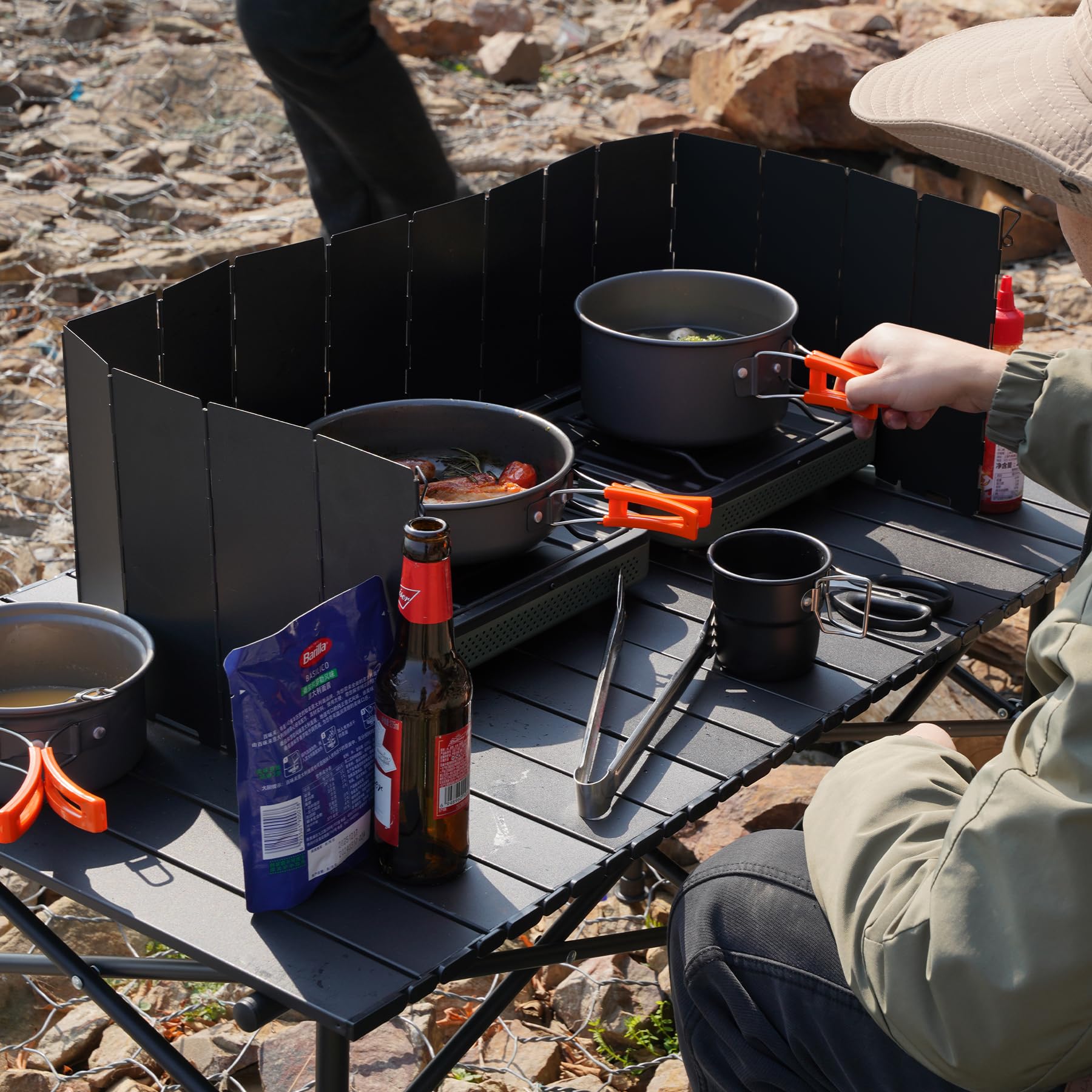 Redcamp 9.5 High Folding Outdoor Stove Windscreen, 16 Plates Aluminum Camping Stove Windshield With Carrying Bag, Lightweight Bu