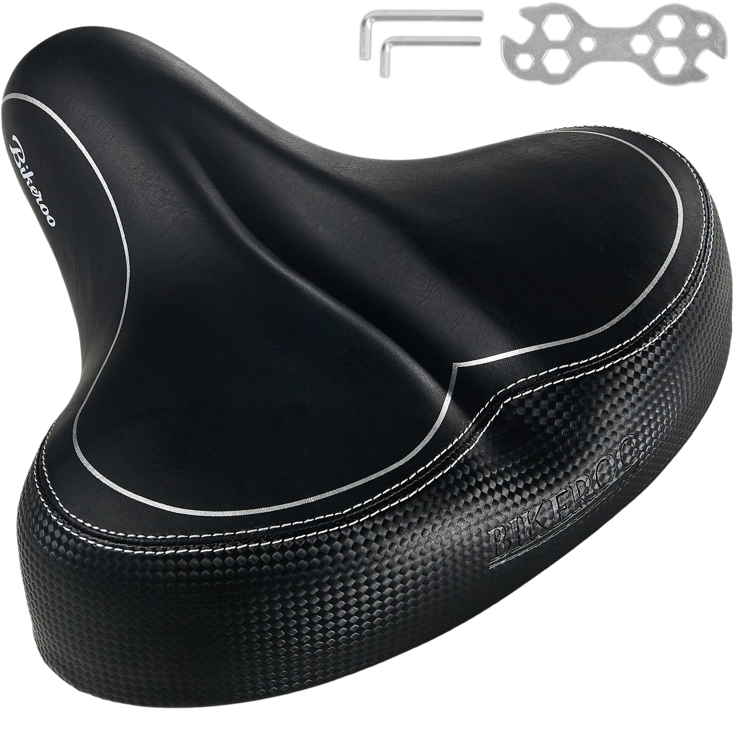 Bikeroo Oversized Bike Seat - Peloton Seat Cushion - Bicycle Saddle Replacement - Wide Cushioned Comfortable Seat For Men & Wome