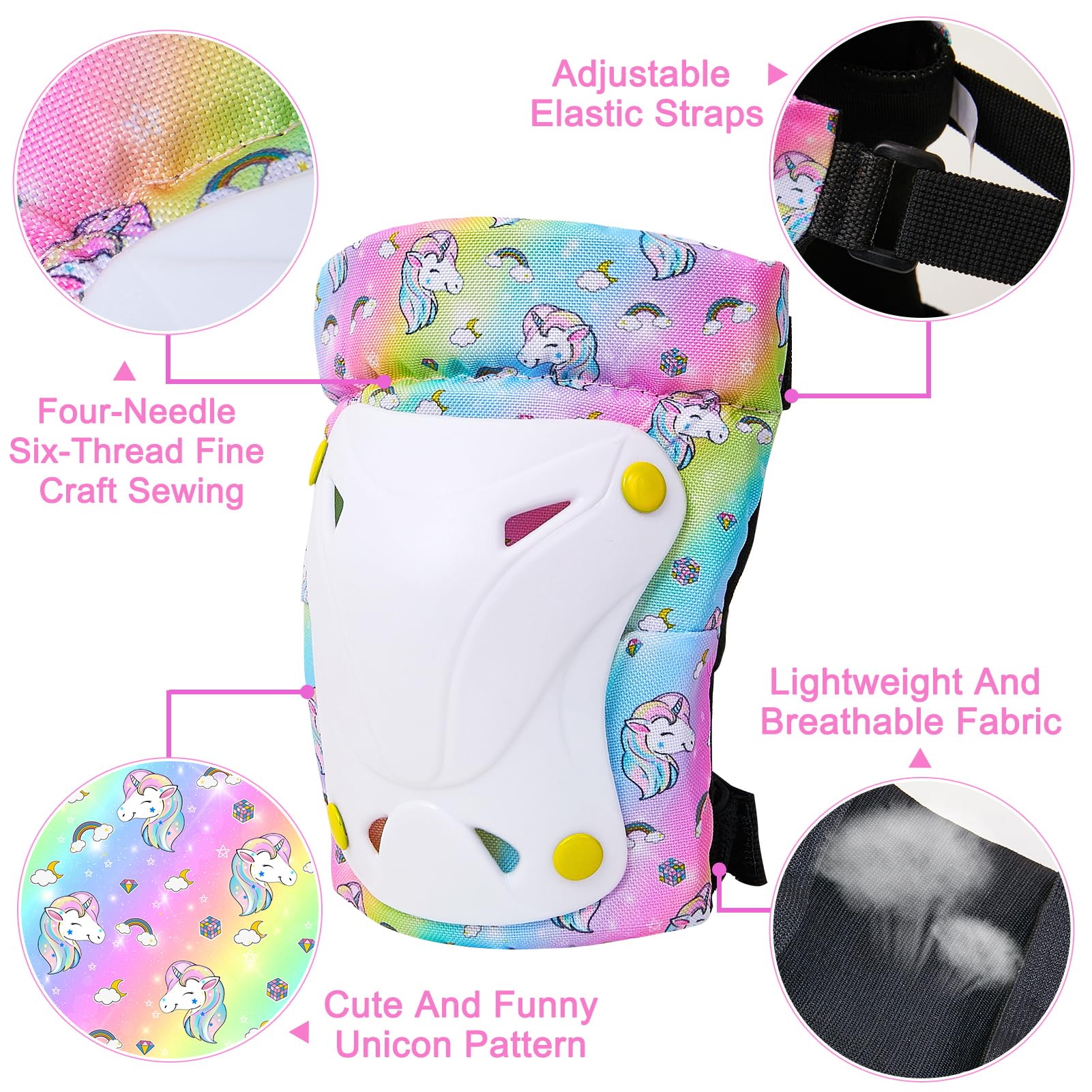 FIODAY Kids Bike Helmet, Toddler Helmet Knee and Elbow Pads Wrist Guards Adjustable Protective Gear Set with DIY Sticker for Gir