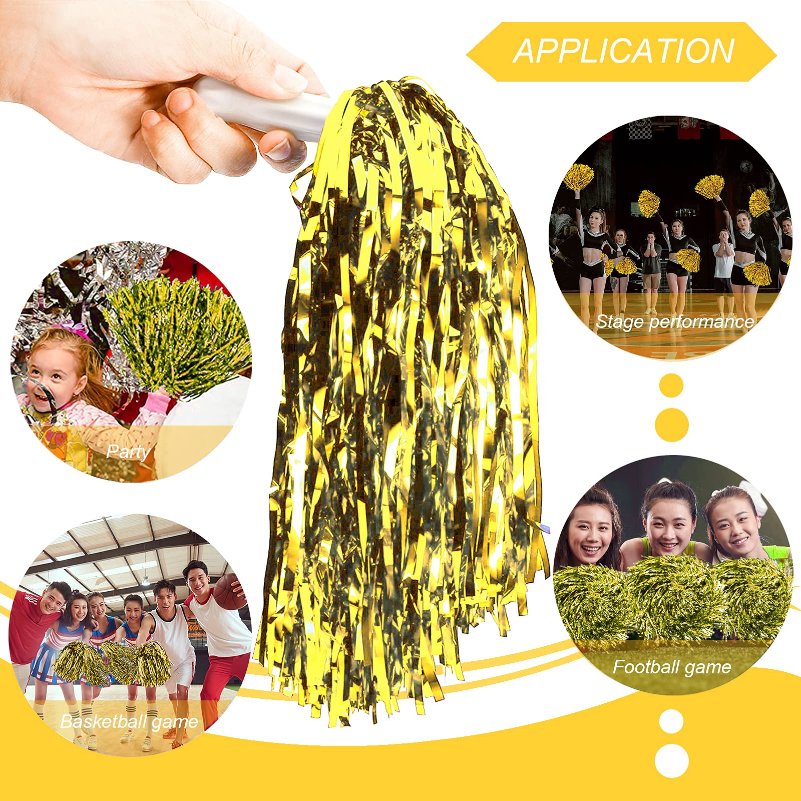Dilibra 24Pcs Metallic Cheerleading Pom Poms, Cheerleaders Cheer Pom Poms Cheering Squad Hand Flower For Kids Adults Team Spirit