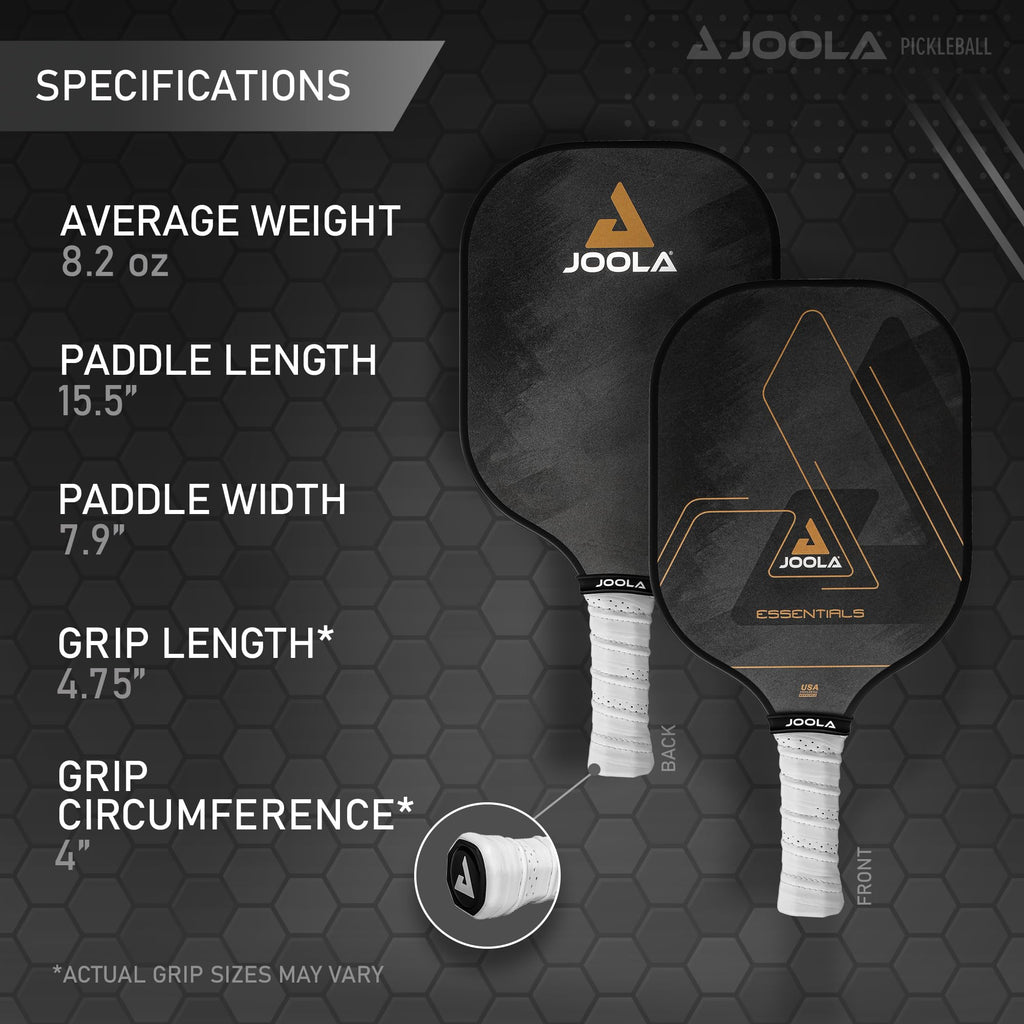 Joola Essentials Performance Pickleball Paddle With Reinforced Fiberglass Surface And Honeycomb Polypropylene Core, Black
