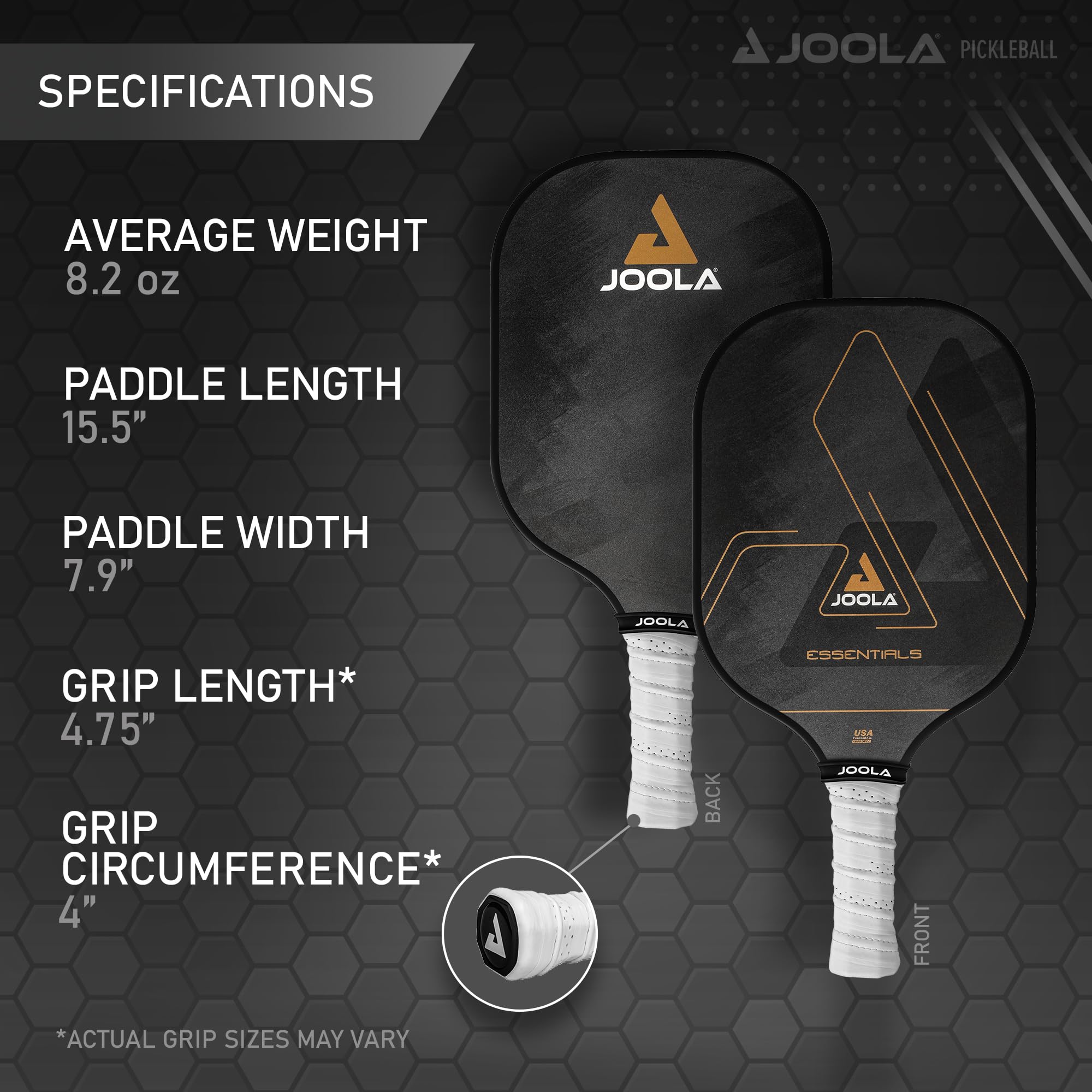 Joola Essentials Performance Pickleball Paddle With Reinforced Fiberglass Surface And Honeycomb Polypropylene Core, Black