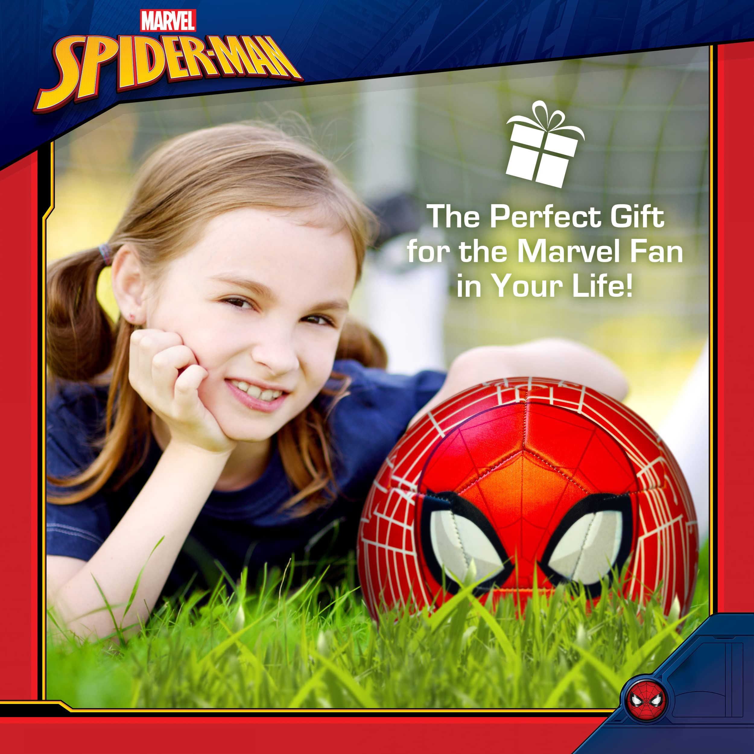 Marvel Spider-Man Soccer Ball, Mask and Webs Design Youth Kids Futbol, Multi, Size 5, Red Combo