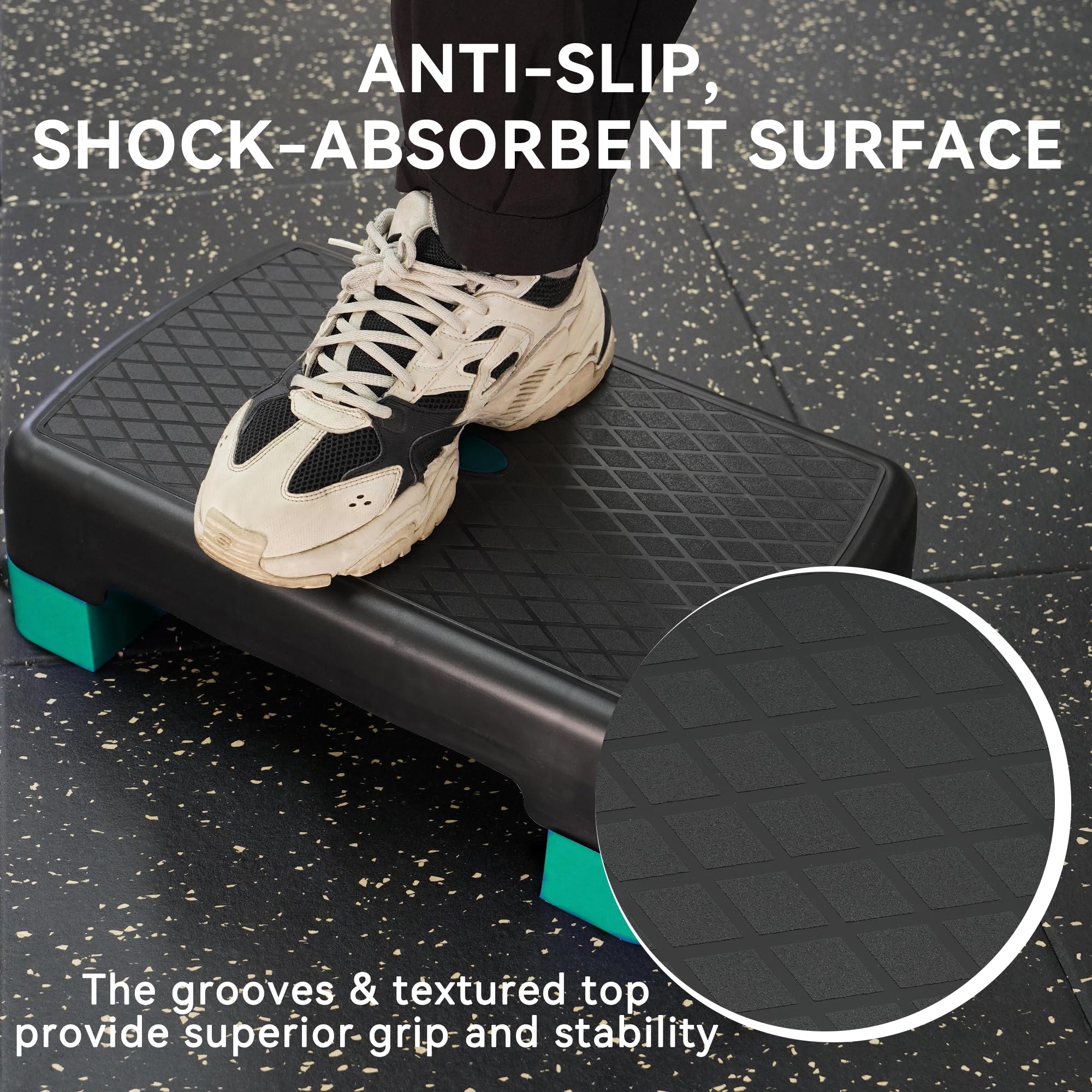 Fitvids 18'' Workout Aerobic Stepper Step Platform With 2 Risers, Lightweight Portable Step Up Platform Trainer, Adjustable Heig