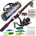 Proberos Kids Fishing Pole - Portable Telescopic Fishing Rod And Reel Combo Kit - Small Spinning Fishing Reel Rods With Lures Li