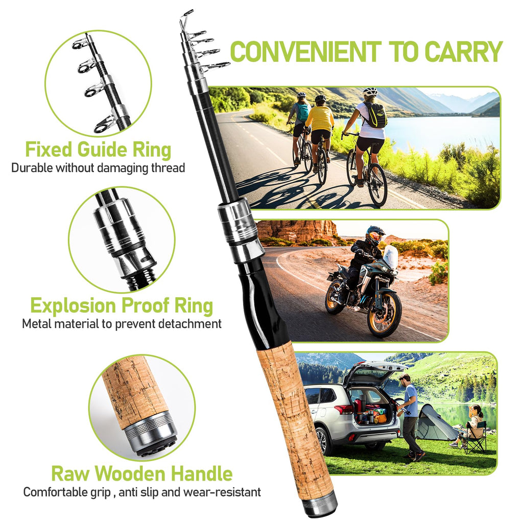 Fishing Pole And Reel Combo - 2Pcs 5.9Ft Carbon Fiber Telescopic Rods Spinning Reels Saltwater/Freshwater Kit With Lures, Line A