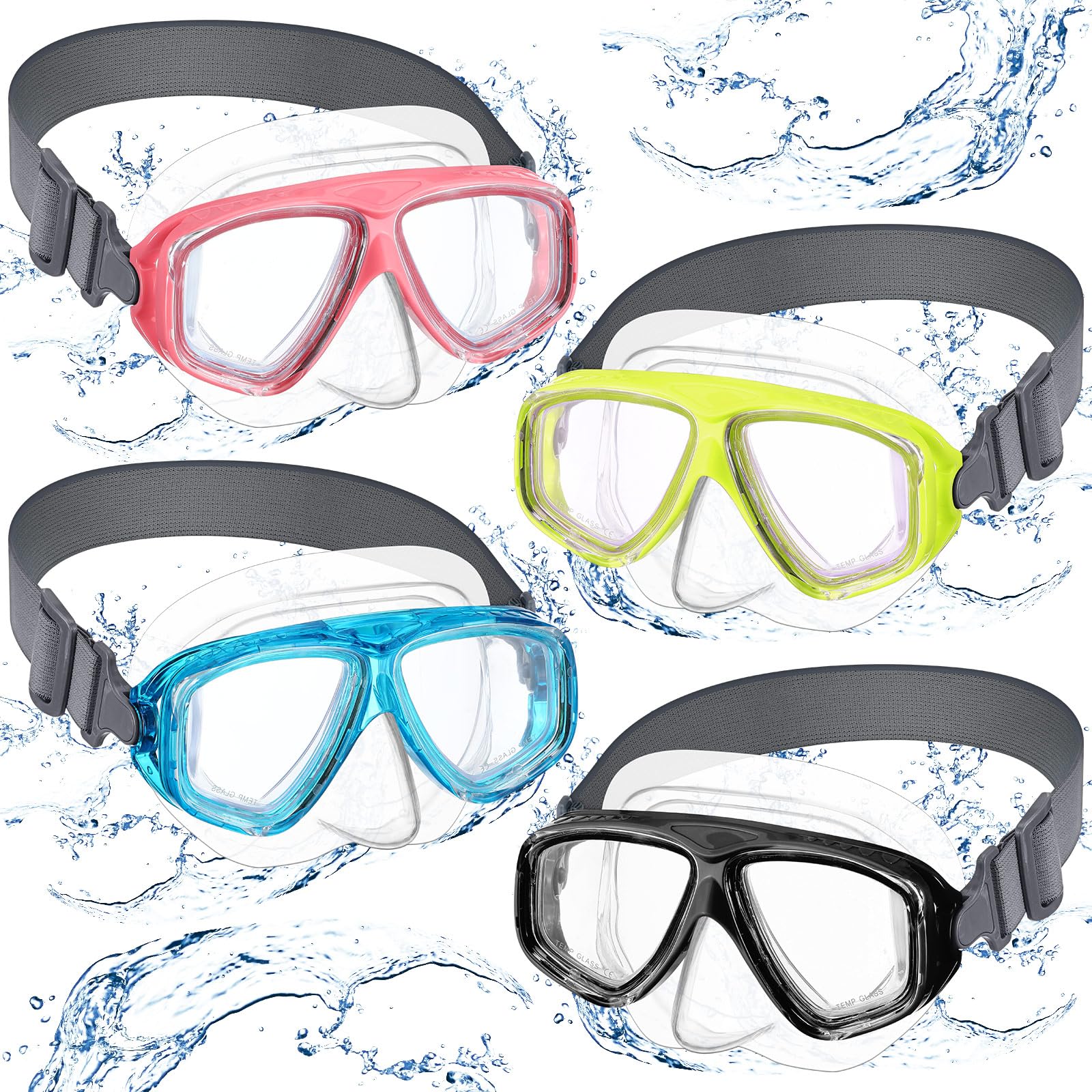 Flutesan 4 Pcs Kids Youth Swim Goggles with Nose Cover Elastic Strap Diving Swim Mask Swimming Waterproof Snorkel Goggle(Sky Blu