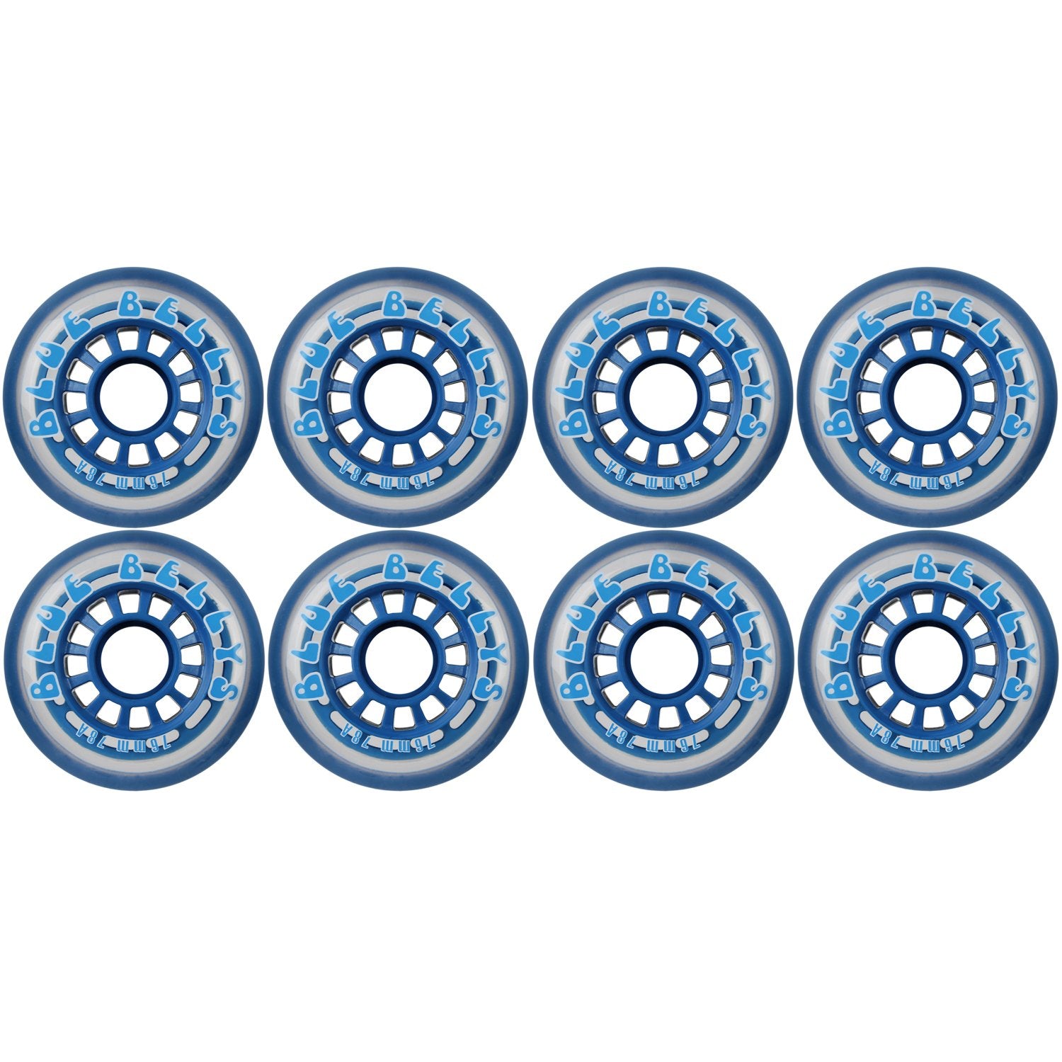 Blue Bellies 8 Inline Skate Wheels 76Mm 78A, Clear/Blue