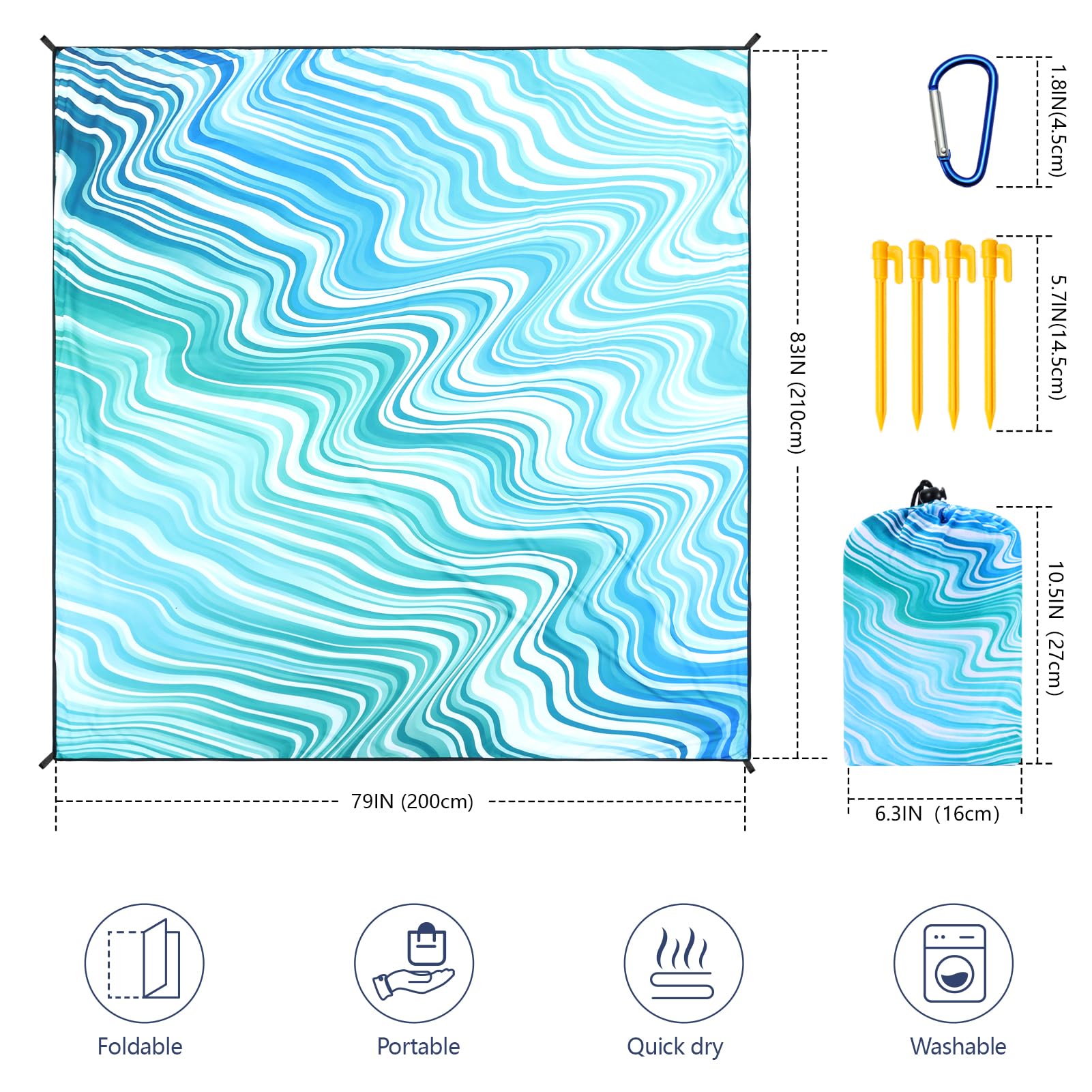 Beach Blanket Waterproof Sandproof Beach Mat 79 X 83/10'X9'For 2-8 Adults Quick Drying Outdoor Picnic Mat Beach Accessories For