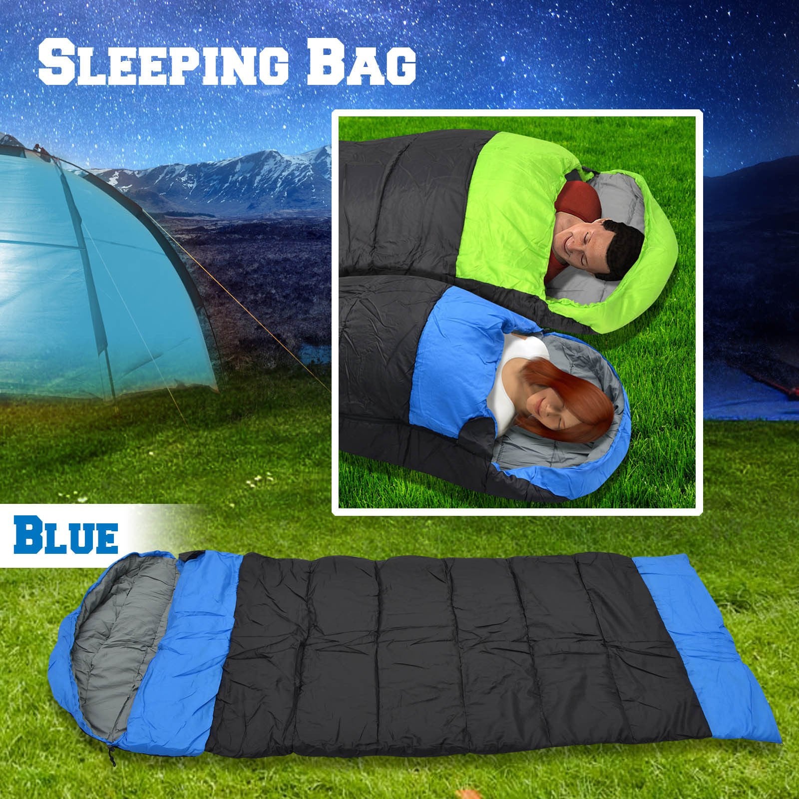 Benefitusa Blue Hooded Sleeping Bag Outdoor Camping Or Indoor Sleep With Carry Bag