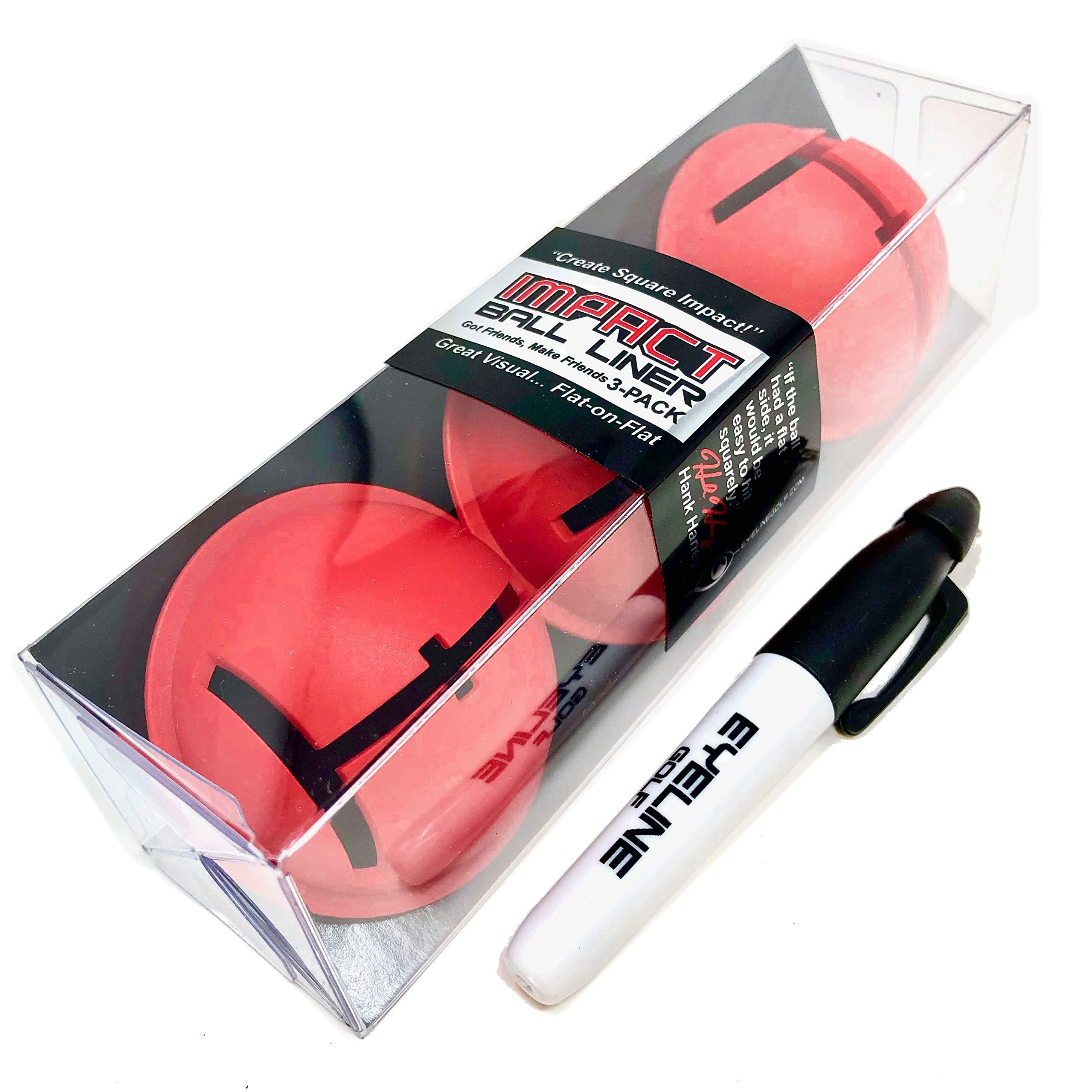 Eyeline Golf Impact Ball Liner - Training Aid Accessories - 3 -Pack Red Alignment Kit Marker Pen By Hank Haney. Align Ball See P