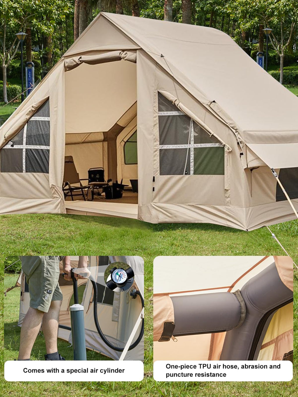 4-6 Person Inflatable Cabin Camping Tent With Canopy, Picnic Blanket - Waterproof, Easy Setup