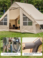 4-6 Person Inflatable Cabin Camping Tent With Canopy, Picnic Blanket - Waterproof, Easy Setup