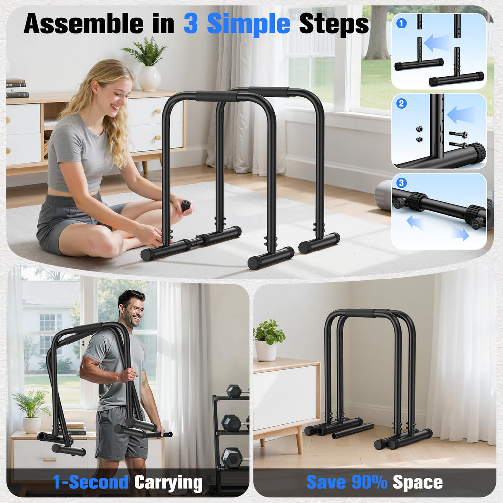 Sportsroyals Adjustable Dip Bar Station, Heavy Duty Parallette & Parallel Bars, 400LBS Stable Dip Stands for Home Gym, Calisthen