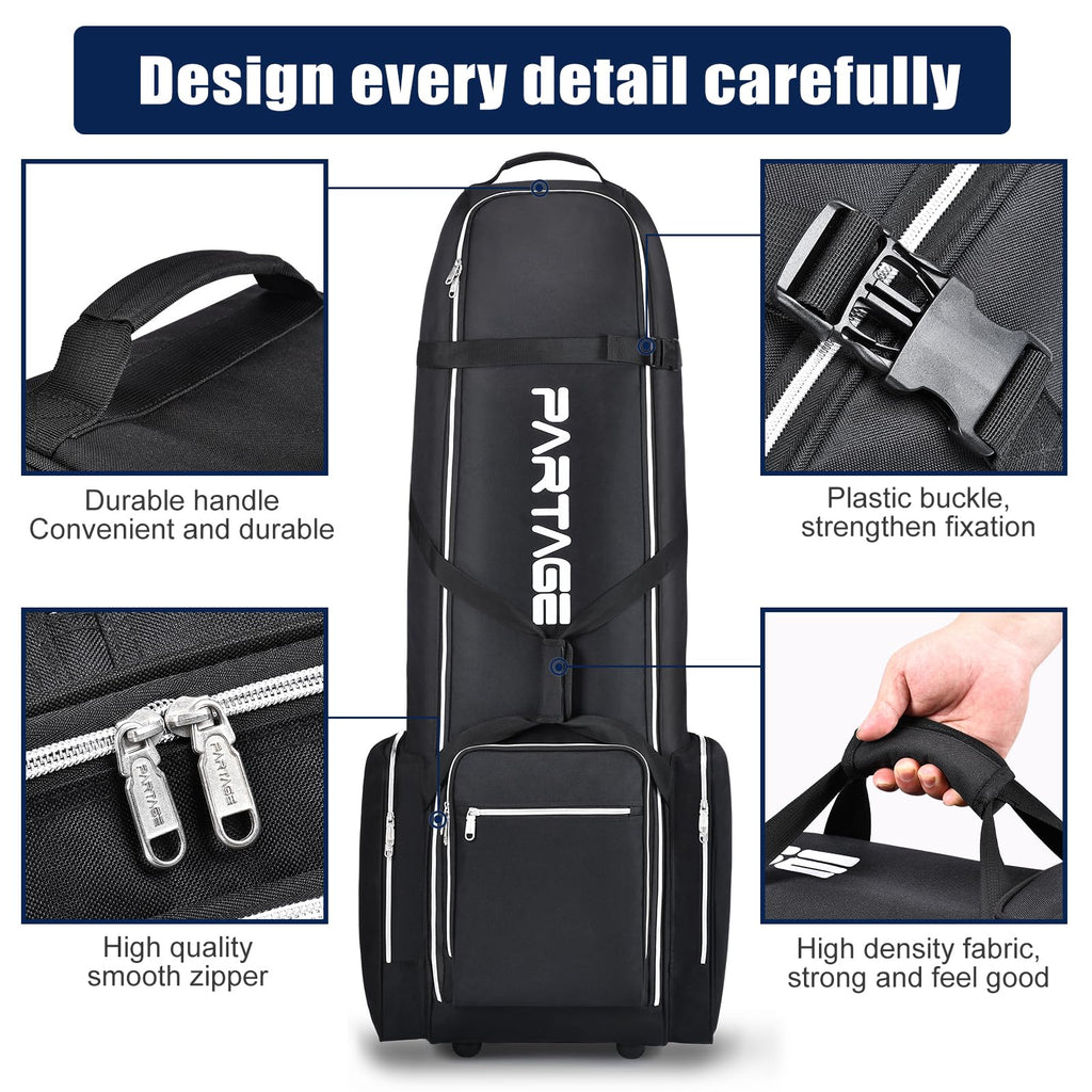 Partage Golf Travel Bag With Wheels,Golf Travel Case For Airlines, 600D Heavy Duty Oxford -Black