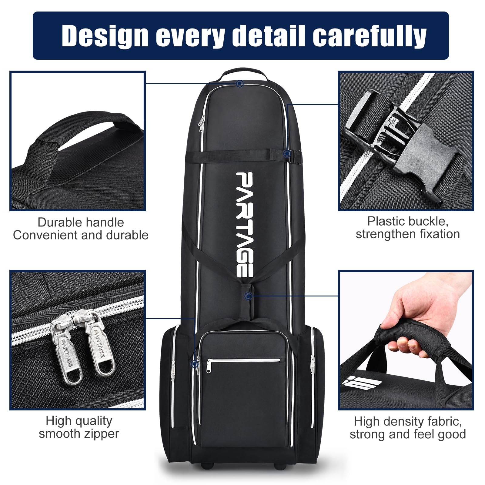 Partage Golf Travel Bag With Wheels,Golf Travel Case For Airlines, 600D Heavy Duty Oxford -Black