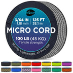 Teceum Micro Paracord - Gray - 1.18 Mm X 125 Ft - Micro Utility Cord - Thin Braided Paracord Rope Nylon Polyester - Wind Chime R