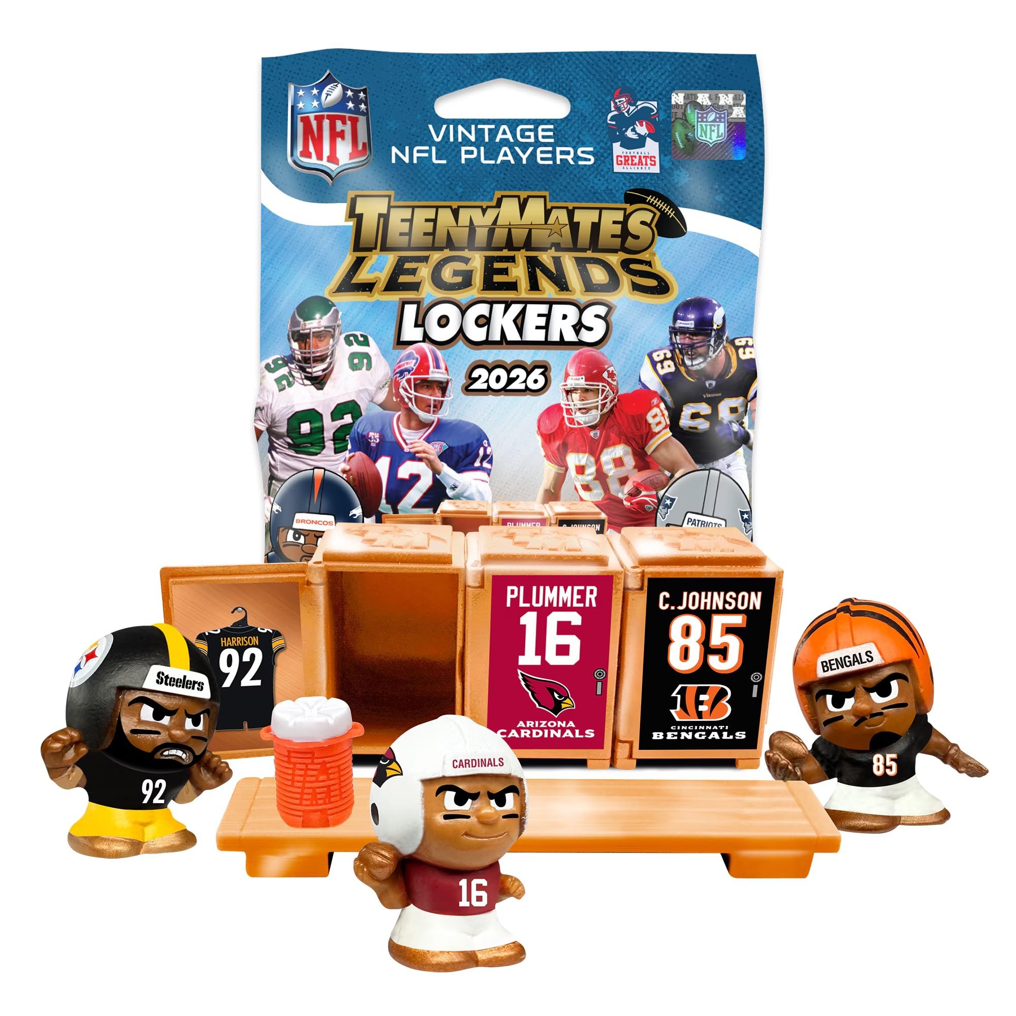 Teenymates Party Animal 2026 NFL Legends Series 4 Figures, Team Colors, One Size NFL Legends 2026 Locker Room Pack