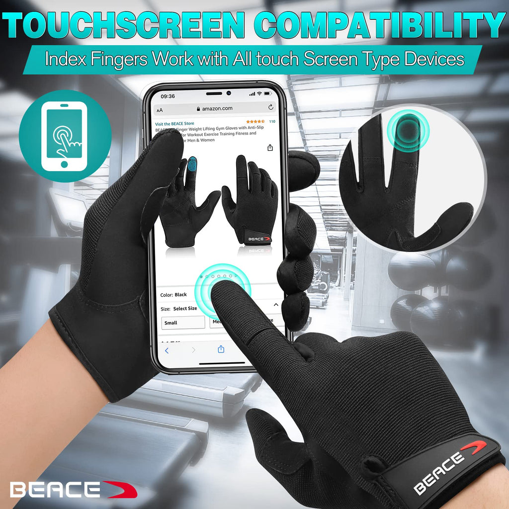 Beace Full Finger Weight Lifting Gym Gloves With Anti-Slip Leather Palm For Workout Exercise Training Fitness And Bodybuilding F
