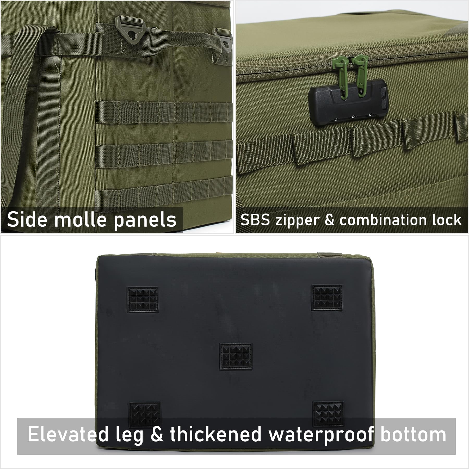 Lemubeane Tactical Camping Storage Bag - 57L Utility Tote Bag Organizer With Combination Lock And Shoulder Straps (Army Green, 5