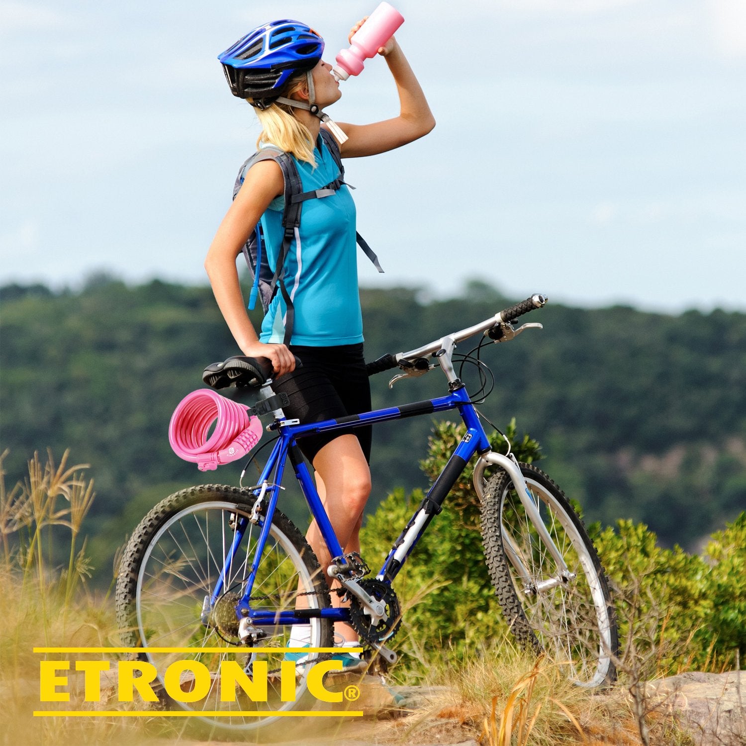 Etronic M6 Self Coiling Resettable Combination Bike Cable Lock, 6-Feet X 3/8-Inch, Pink