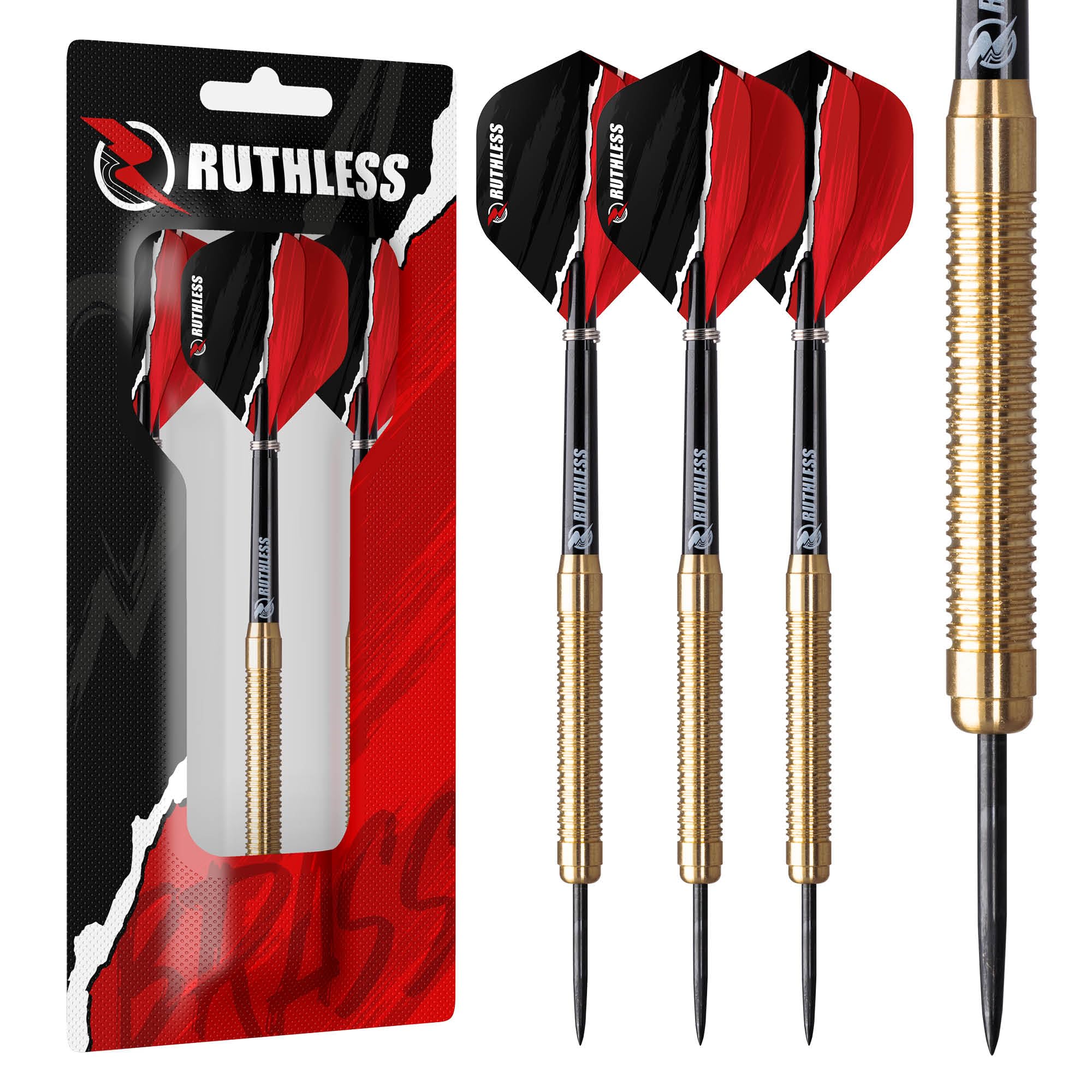 Ruthless Eagles  Steel Tip Brass Darts Set With Ringed Barrel Design, Dart Flights And Stems Included (D0455)