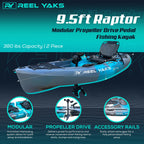 Reel Yaks Raptor Modular Fishing Kayak - 9.5Ft Lightweight Propeller Drive, Sit On Top Kayak For Adults & Youth - Stable & Porta