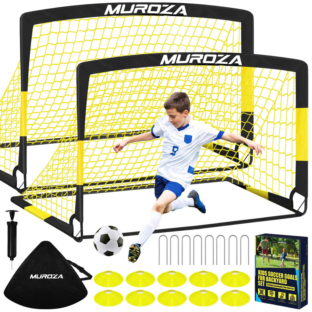 Kids Soccer Goals For Backyard Set, 2 Pack Of 4X3 Ft Portable Pop Up Soccer Nets With Soccer Ball, Cones, Complete Training Equi