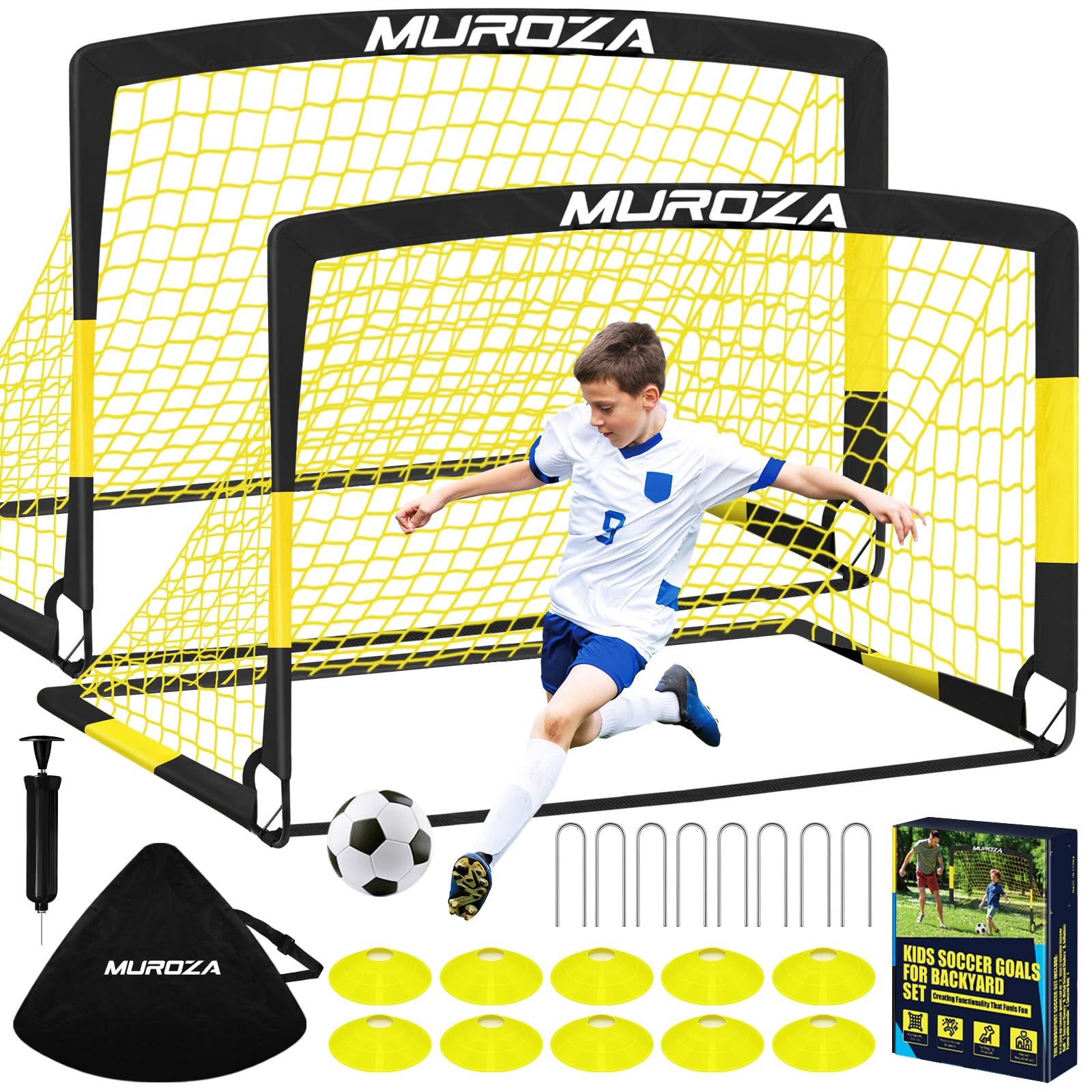 Kids Soccer Goals For Backyard Set, 2 Pack Of 4X3 Ft Portable Pop Up Soccer Nets With Soccer Ball, Cones, Complete Training Equi