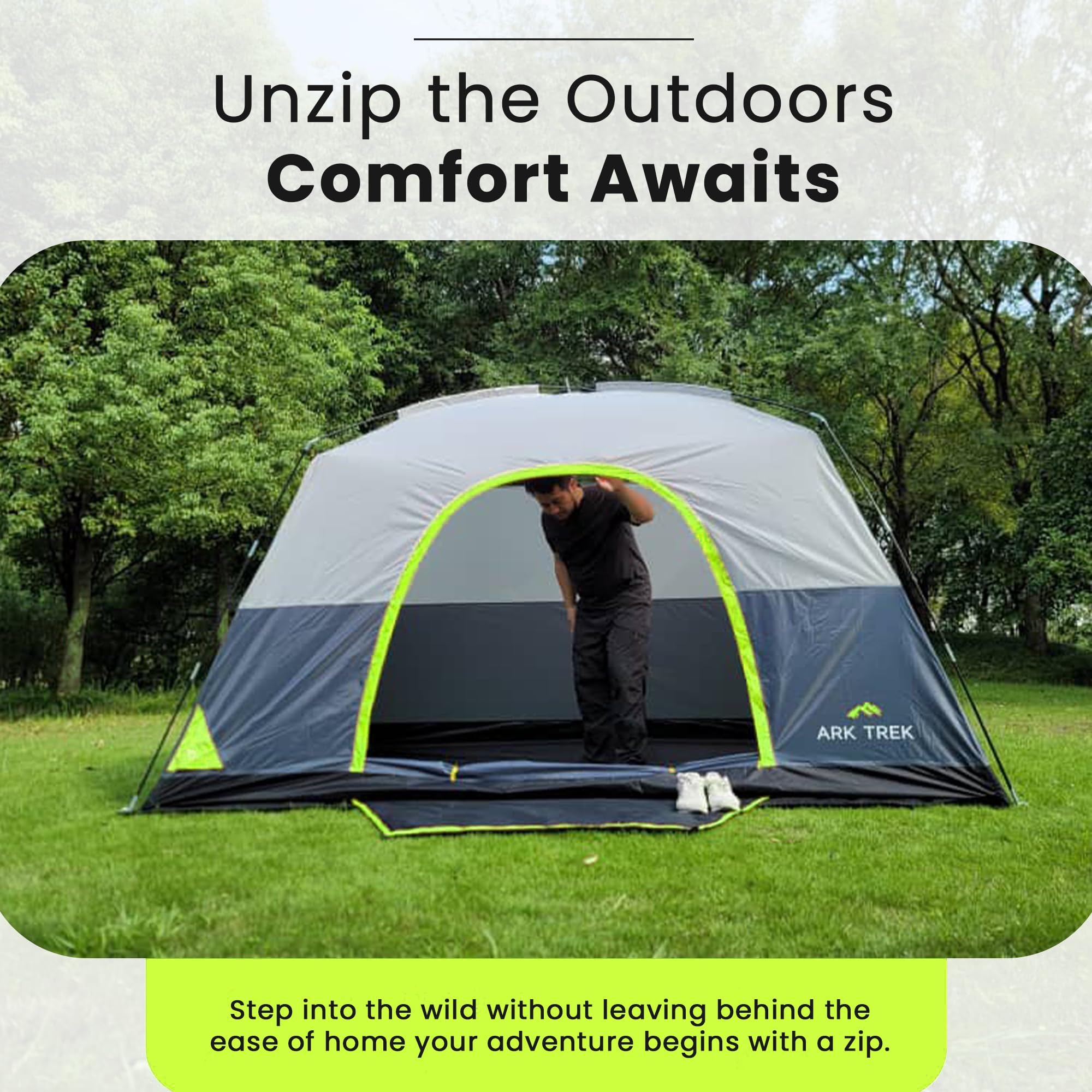 Arktrek 6 Person Tents For Camping-Robust Family Camping Tent Cabin W Ground Sheet, Rainfly Cover, Powerport-Comfy Large Quick,