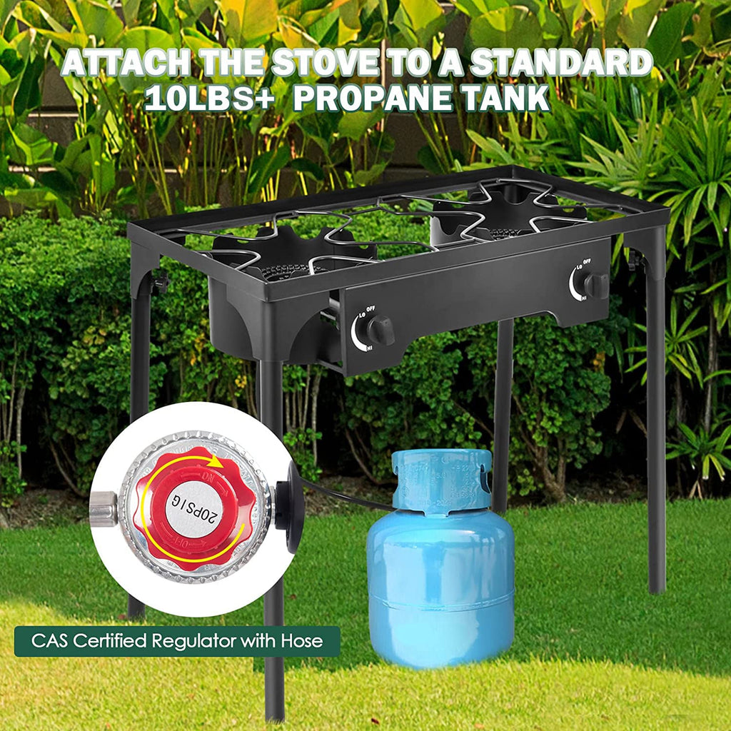 Goplus Outdoor Camping Stove, Dual Burner Propane Gas Cooker W/Detachable Legs & 0-20 Psi Regulator & Csa Approval For Camp Pait