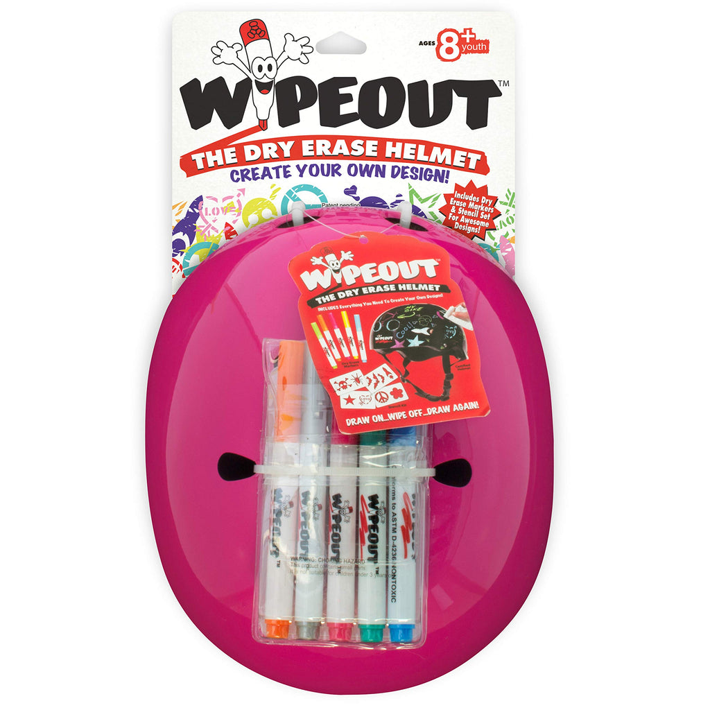 Wipeout Dry Erase Kids Helmet For Bike, Skate, And Scooter, Neon Pink Youth L 8+