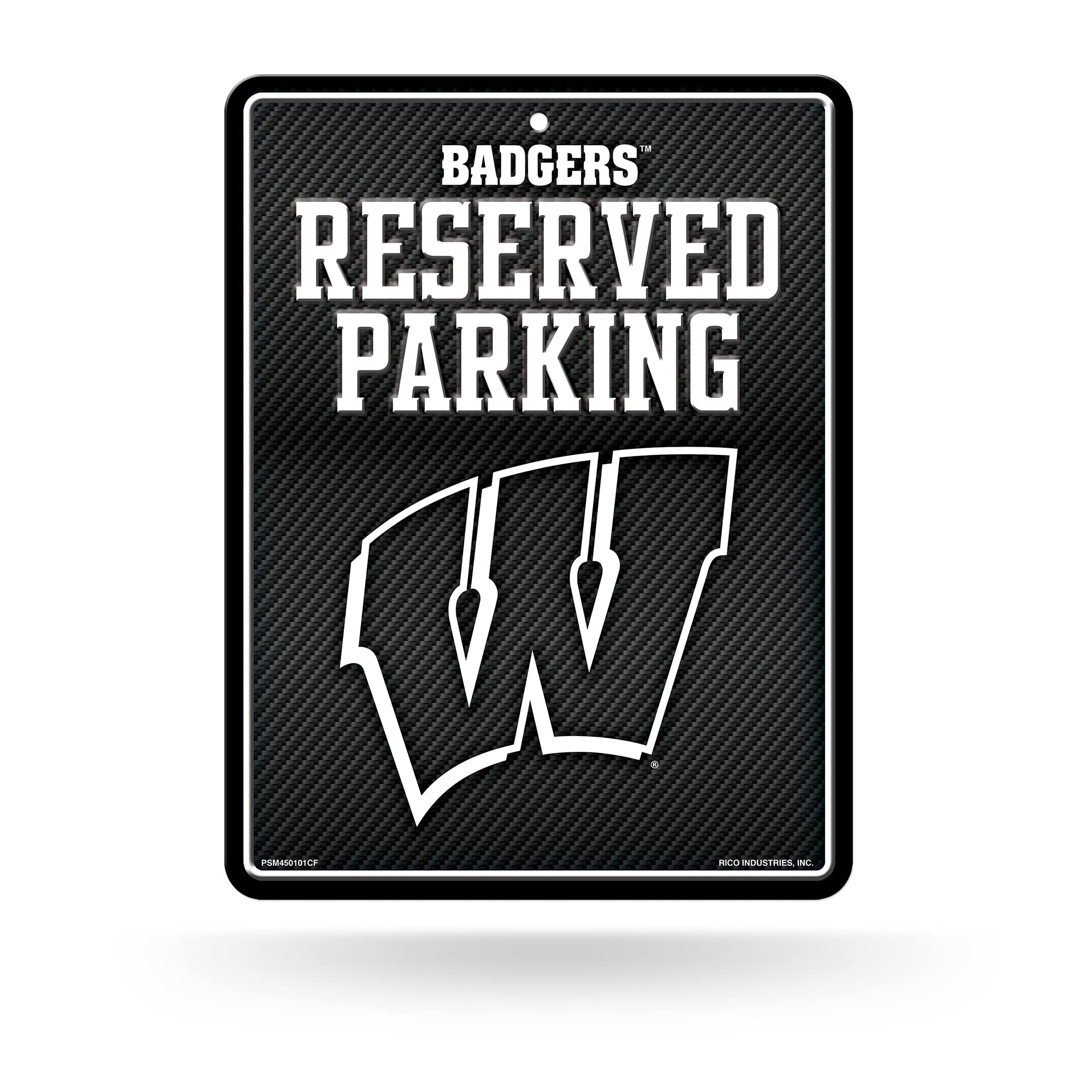Rico Industries NCAA Wisconsin Badgers Metal Parking Sign 8.5 x 11 Carbon Fiber Metal Parking Sign - Great for Man Cave, Bed Roo