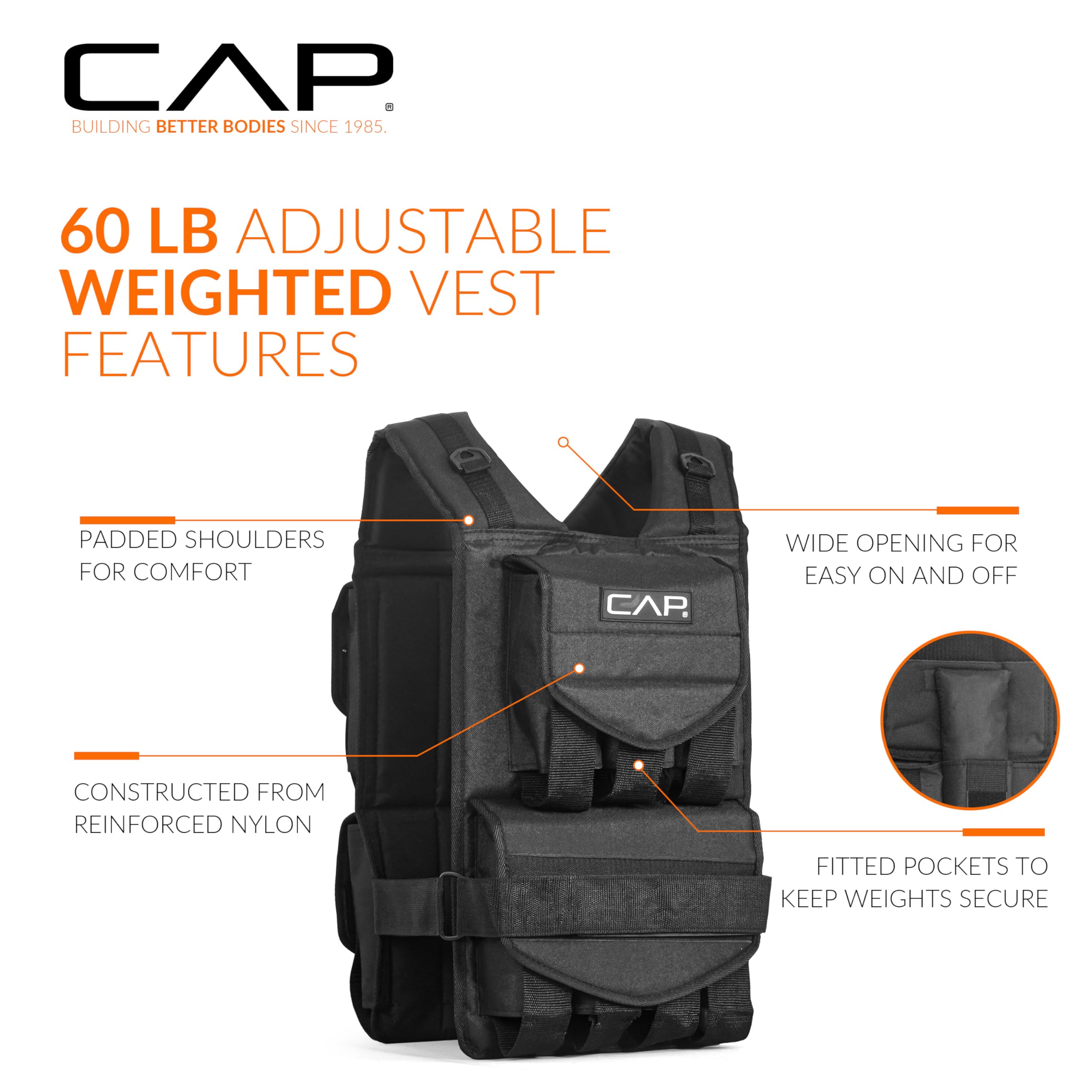 Cap Barbell Adjustable Weighted Vest, 60 Lb