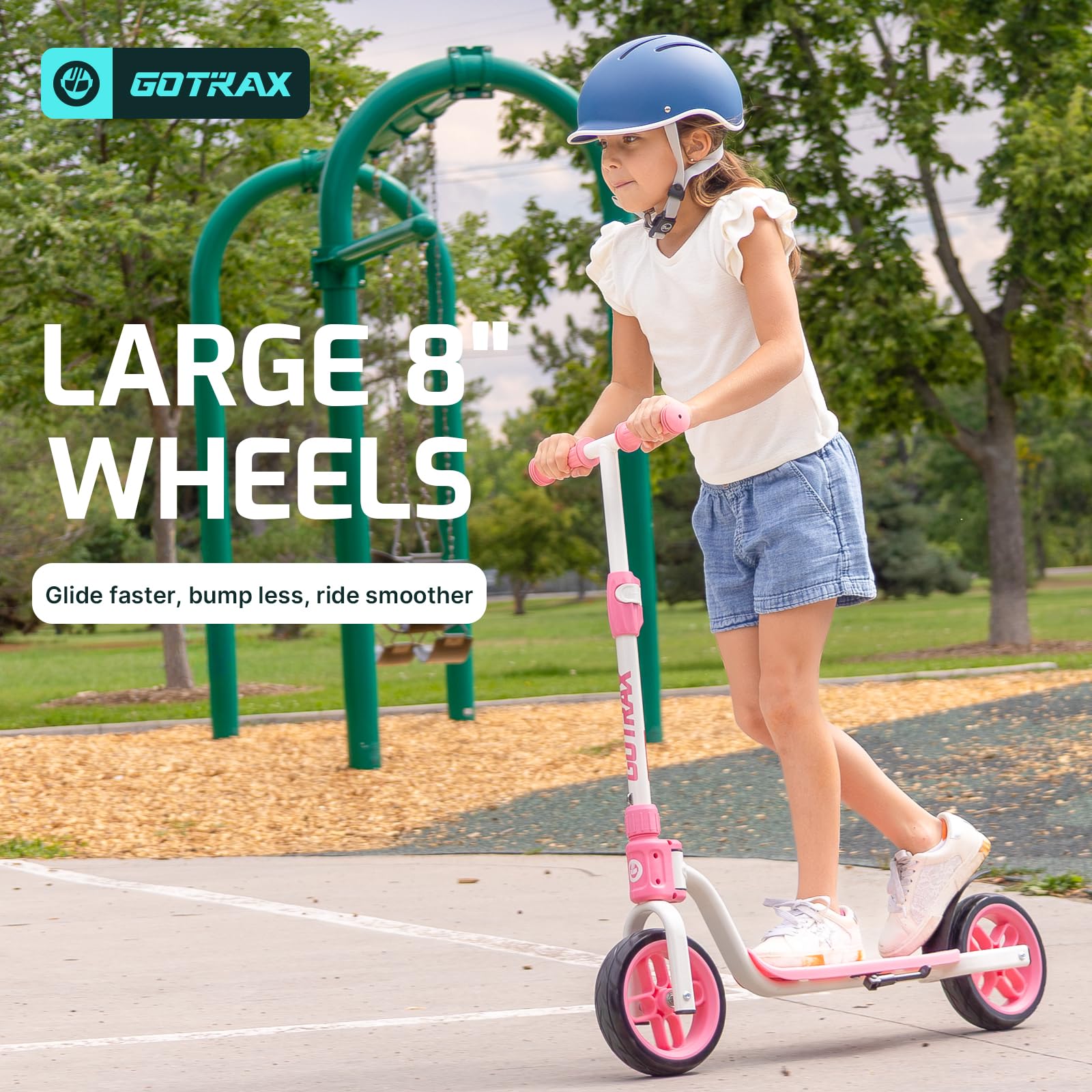 Gotrax KS8 Kick Scooter for Kids 5+, Large 8 Wheels and Height Adjustable Handlebar, Sturdy Wide Deck & Rear Brake, Detachable f