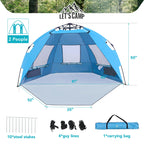 Lets Camp Pop Up Beach Tent For 2 Person,Easy Setup Sun Shelter,Uv Protection With Extended Zippered Porch,Sky Blue