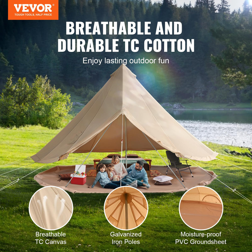 Vevor Canvas Bell Tent, Yurt Tents 4 Seasons 4 M/13.12 Ft, Canvas Tents For Camping With Stove Jack Holds Up To 6 People, Family
