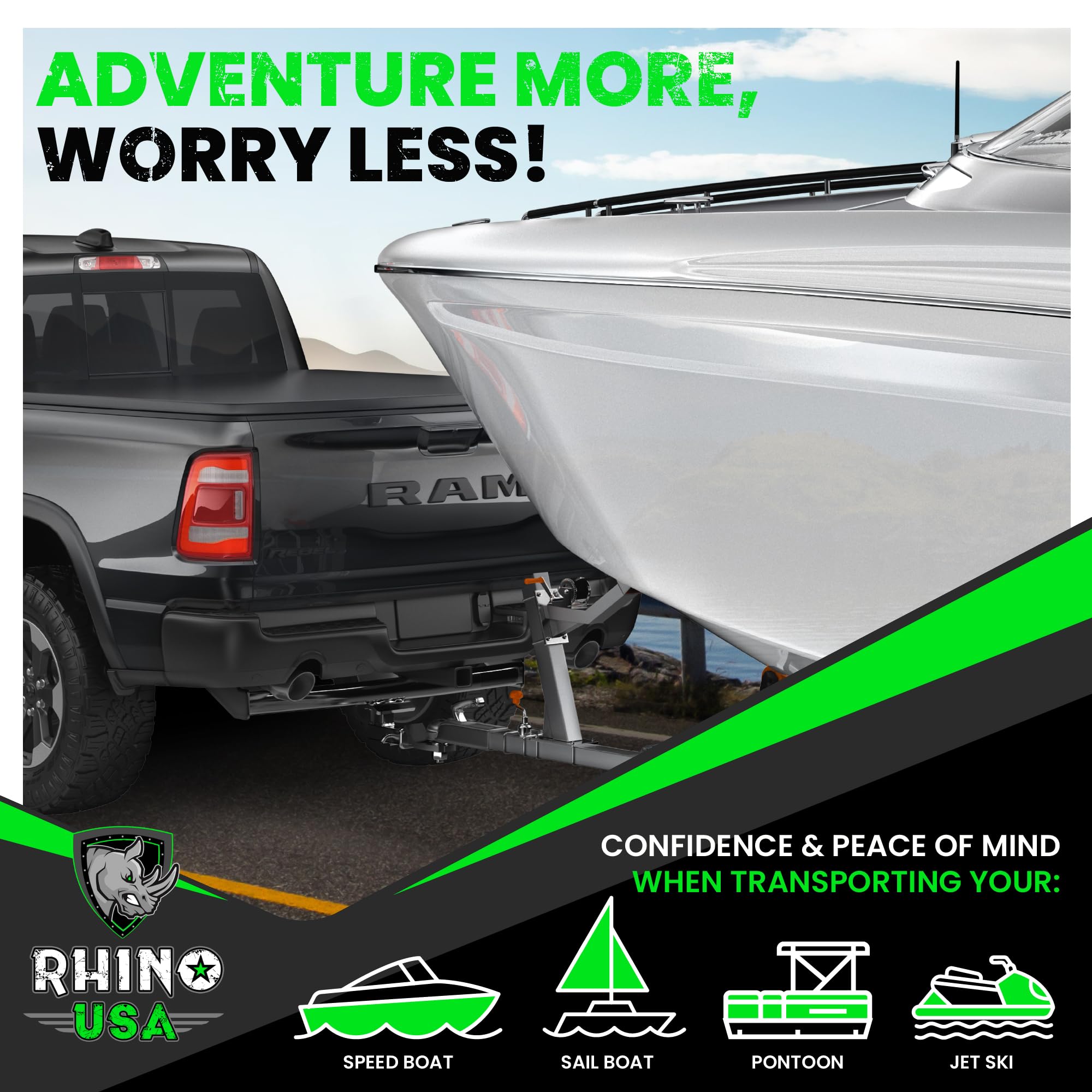 Rhino Usa Boat Trailer Winch Strap (2 Inch X 20 Foot) - 5,016Lb Maximum Break Strength - Ultimate Marine Whinch Pulley Straps Fo