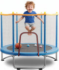 55  Kids Trampoline with Safety Net - 440lbs Capacity, Upgraded Rust-Proof Ring Legs, Adjustable Gymnastics Bar & Toys - Indoor 
