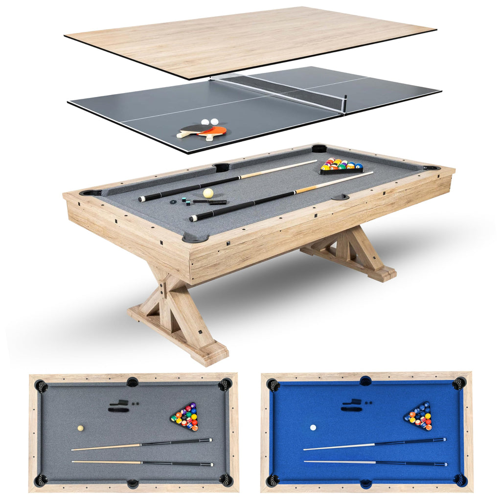 Freetime Fun 3 In 1 Multi Game 7 Ft Pool Table With Dining Top And Ping Pong Table, Includes Billiard Accessories And Tennis Pad