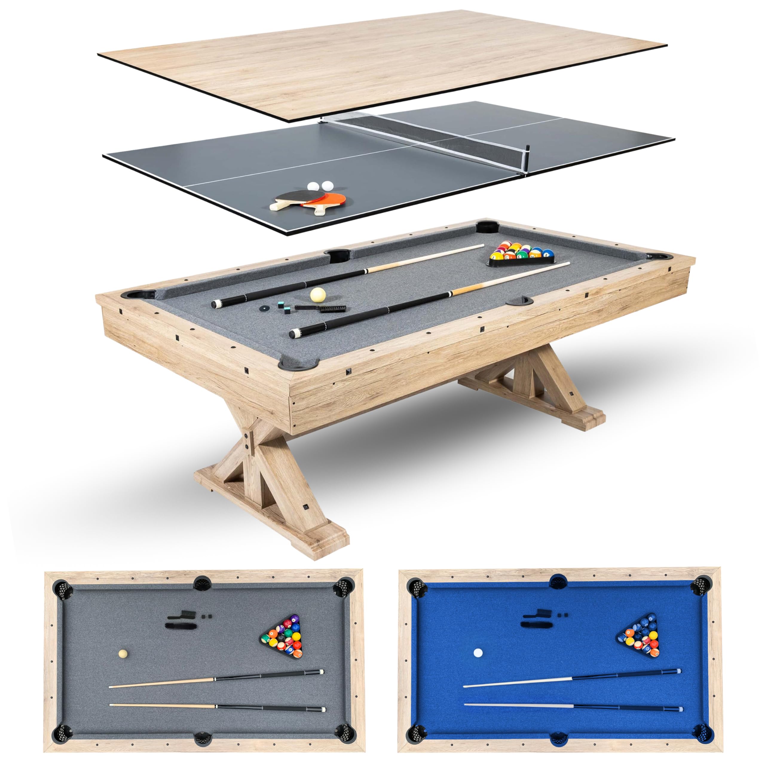 Freetime Fun 3 In 1 Multi Game 7 Ft Pool Table With Dining Top And Ping Pong Table, Includes Billiard Accessories And Tennis Pad